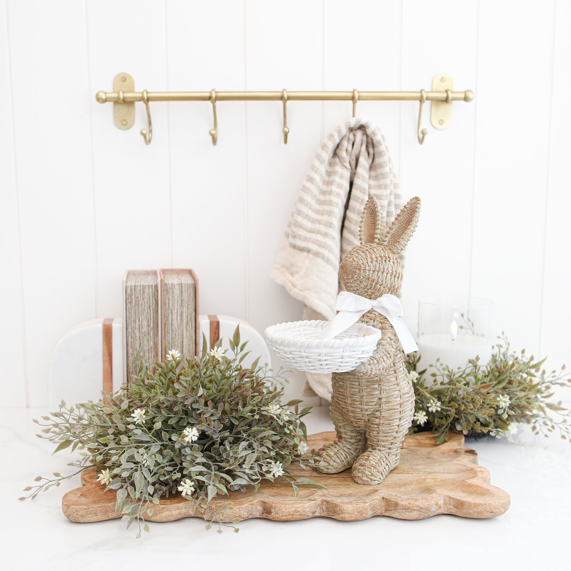 Brown Woven Resin Bunny with Basket