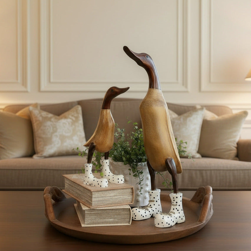 Wooden Ducks in Boots, Set of 2 - Interior Delights