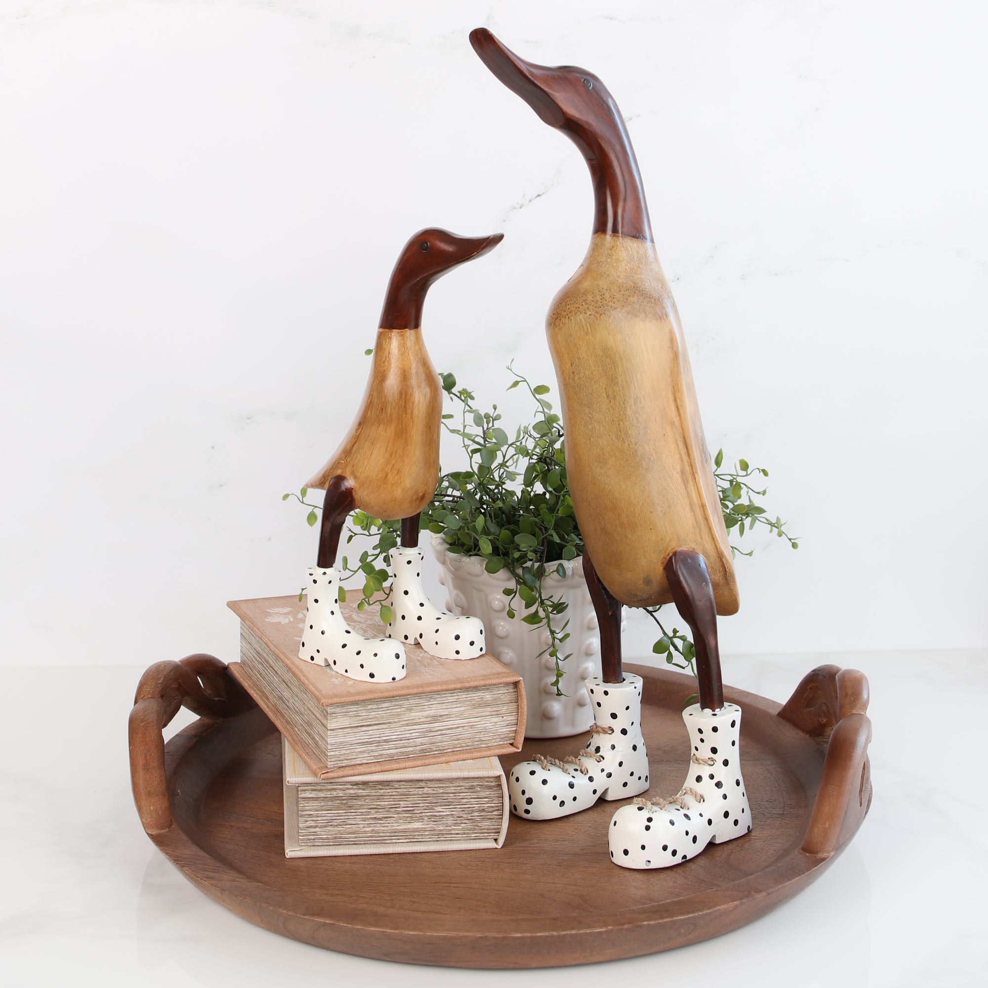 Wooden Ducks in Boots, Set of 2 - Interior Delights