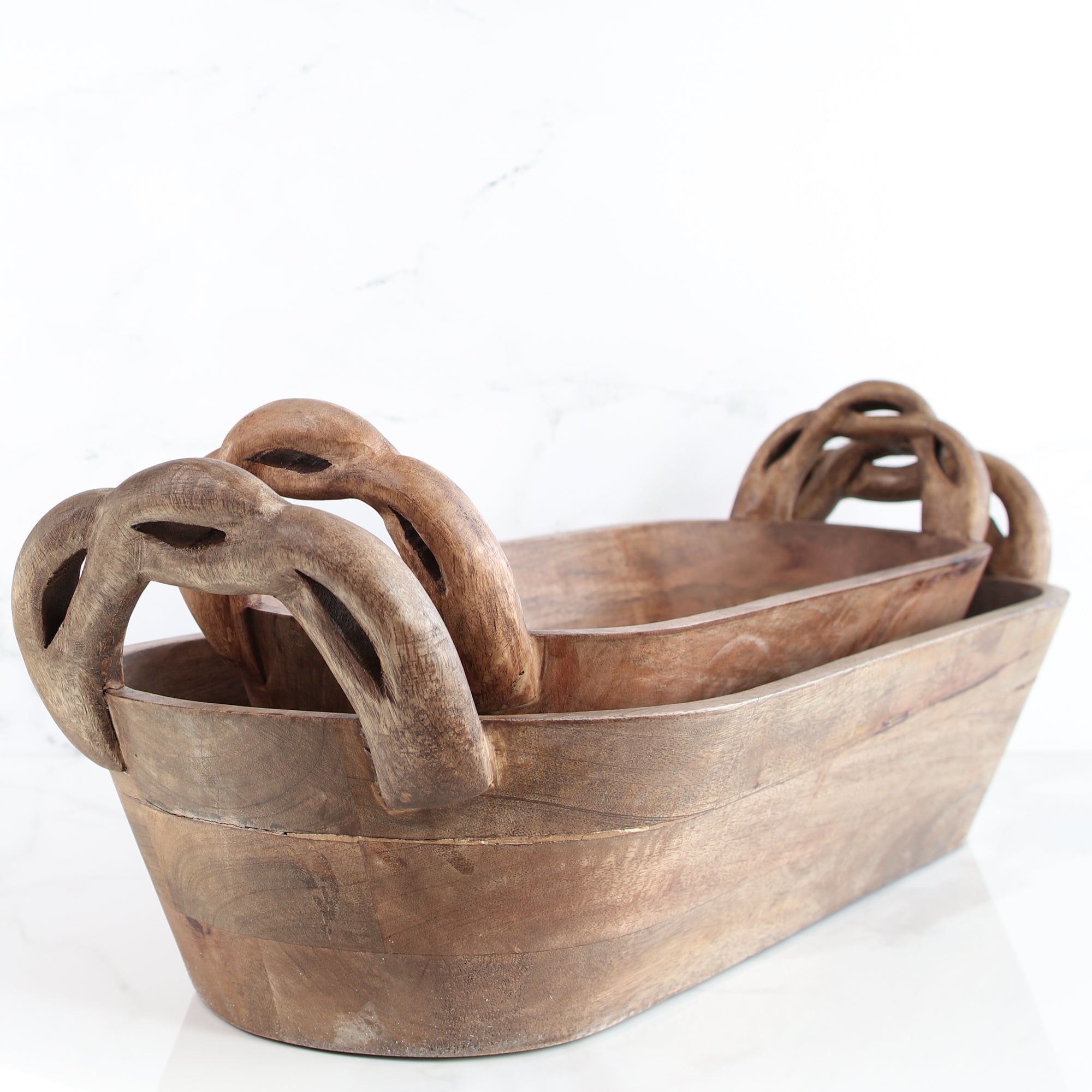 Wooden Braided Handle Dough Bowl, Set of 2