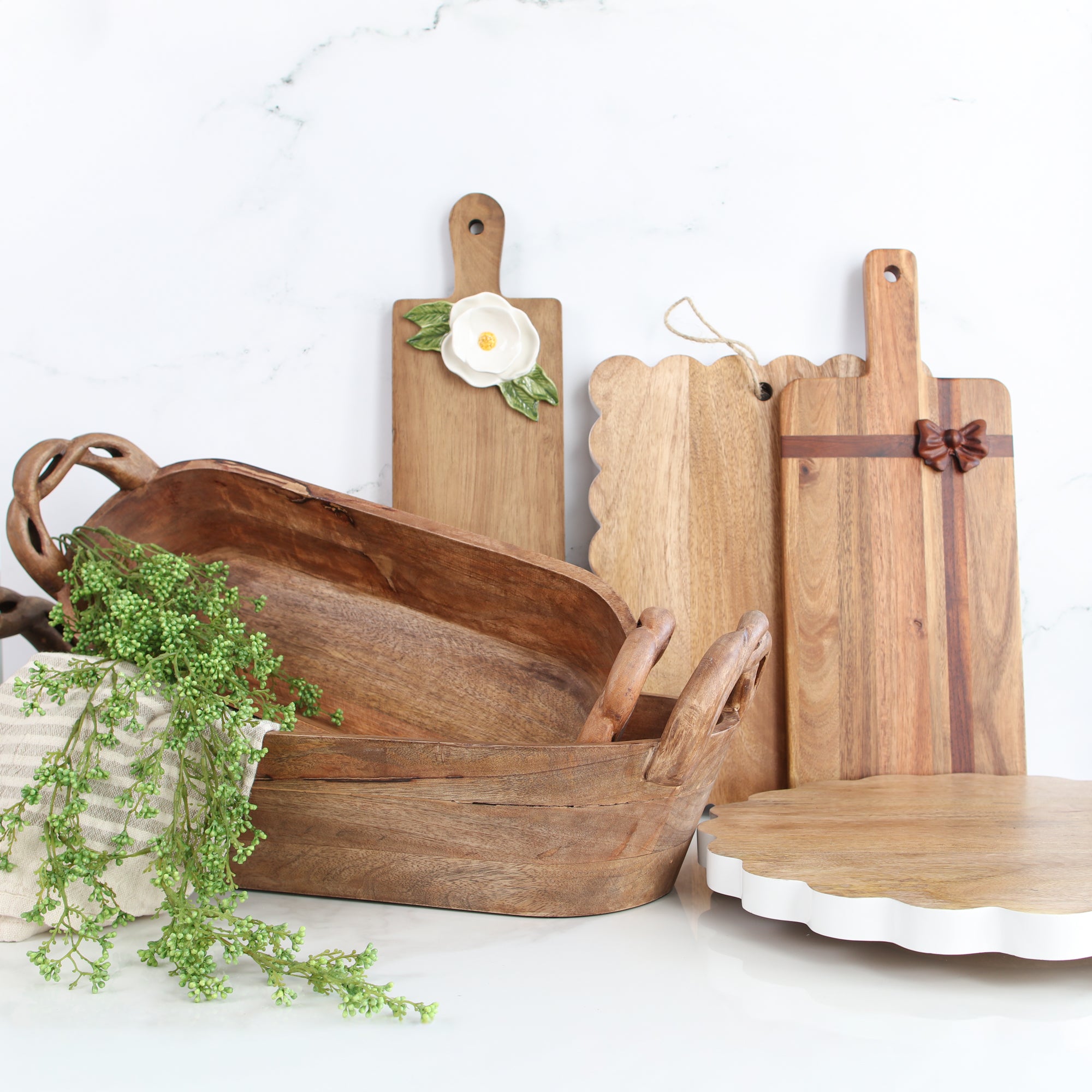 Wooden Braided Handle Dough Bowl, Set of 2