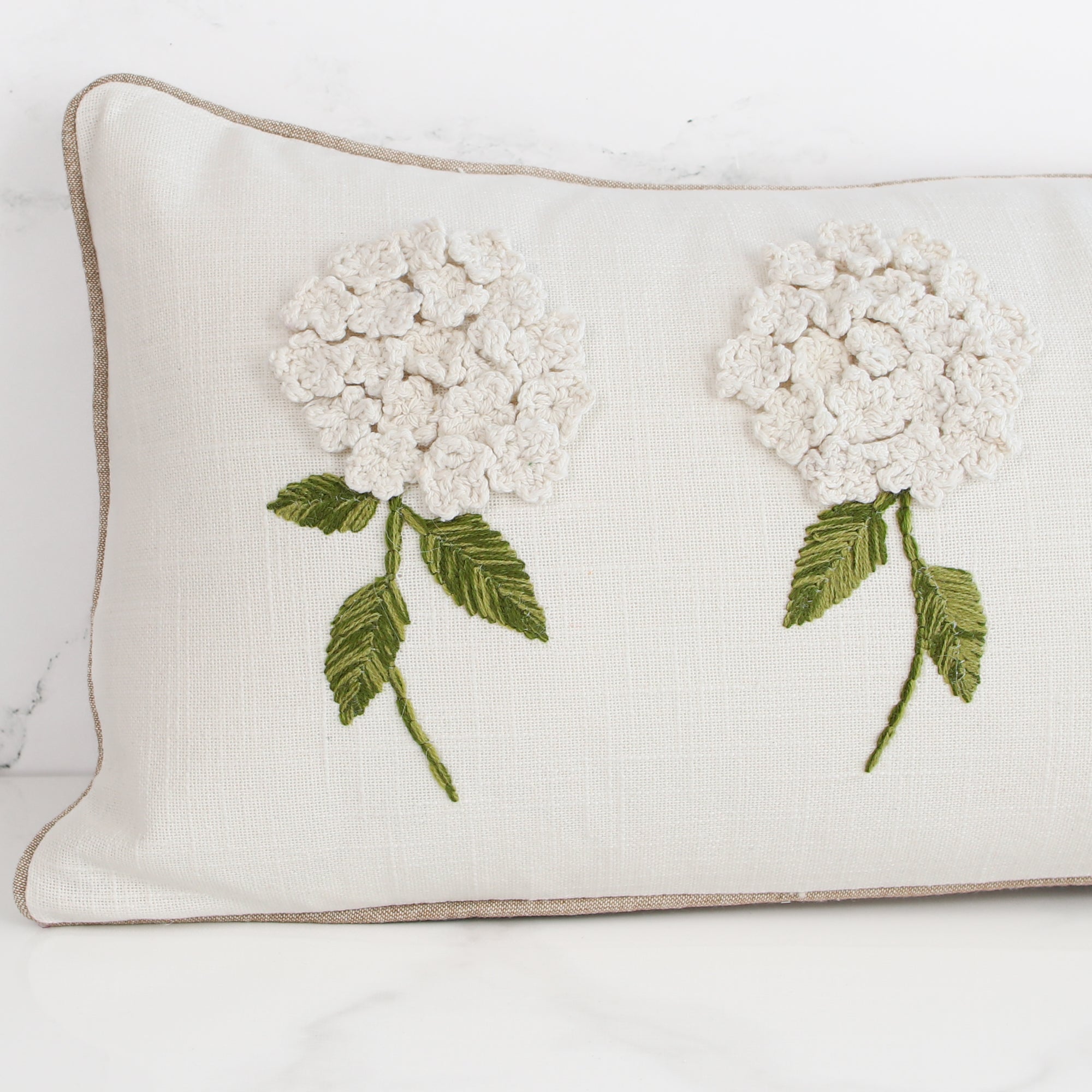 White Hydrangea Long Lumbar Pillow