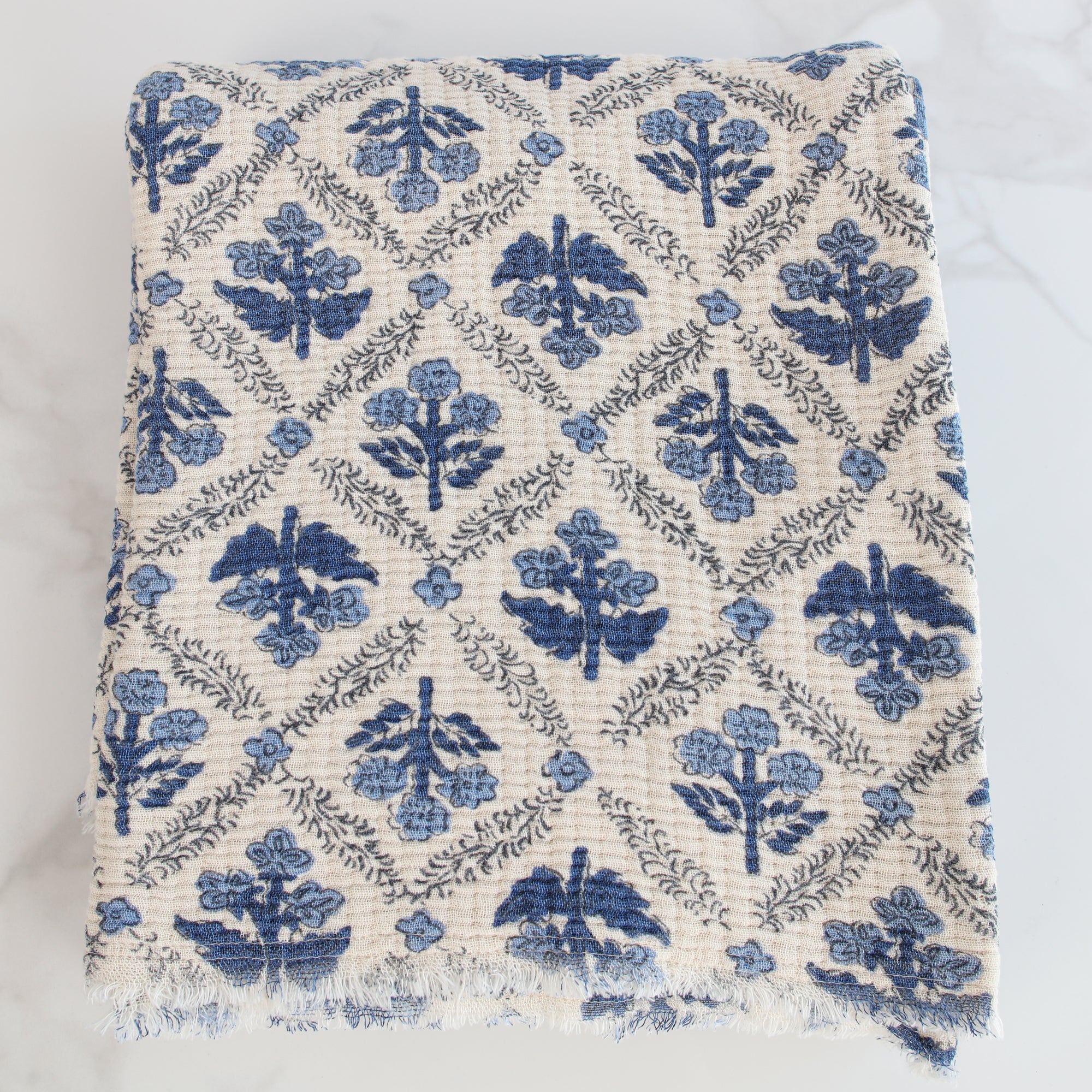 Blue Lattice Floral Pattern Throw