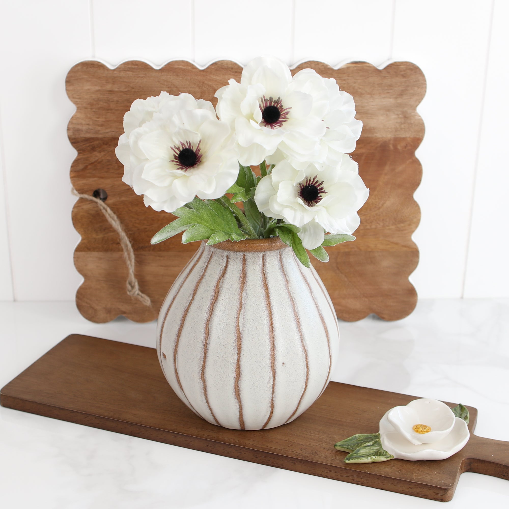 7" Beige Stripe Ceramic Vase - Interior Delights