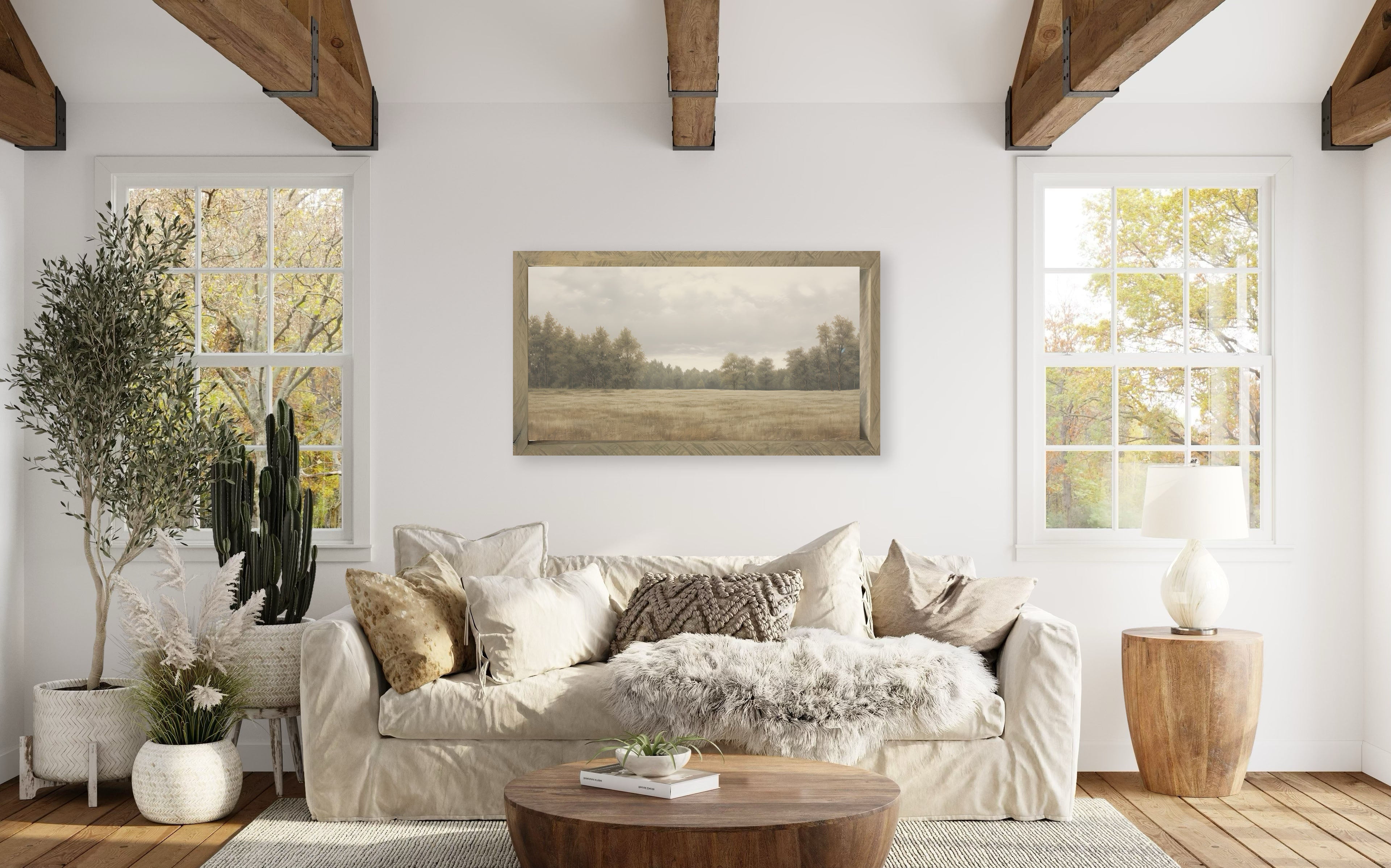Close-up view of the Treescape 24x48 Thin Timberwood frame highlighting the unique wooden variations.