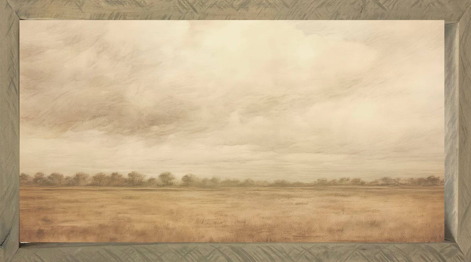 Vintage Plains 24x48 Thin Timberwood framed art featuring a rustic design on Raw Natural Canvas.