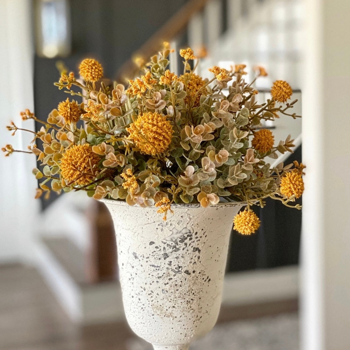 10" Fall Garden Pouf, Mustard - Interior Delights