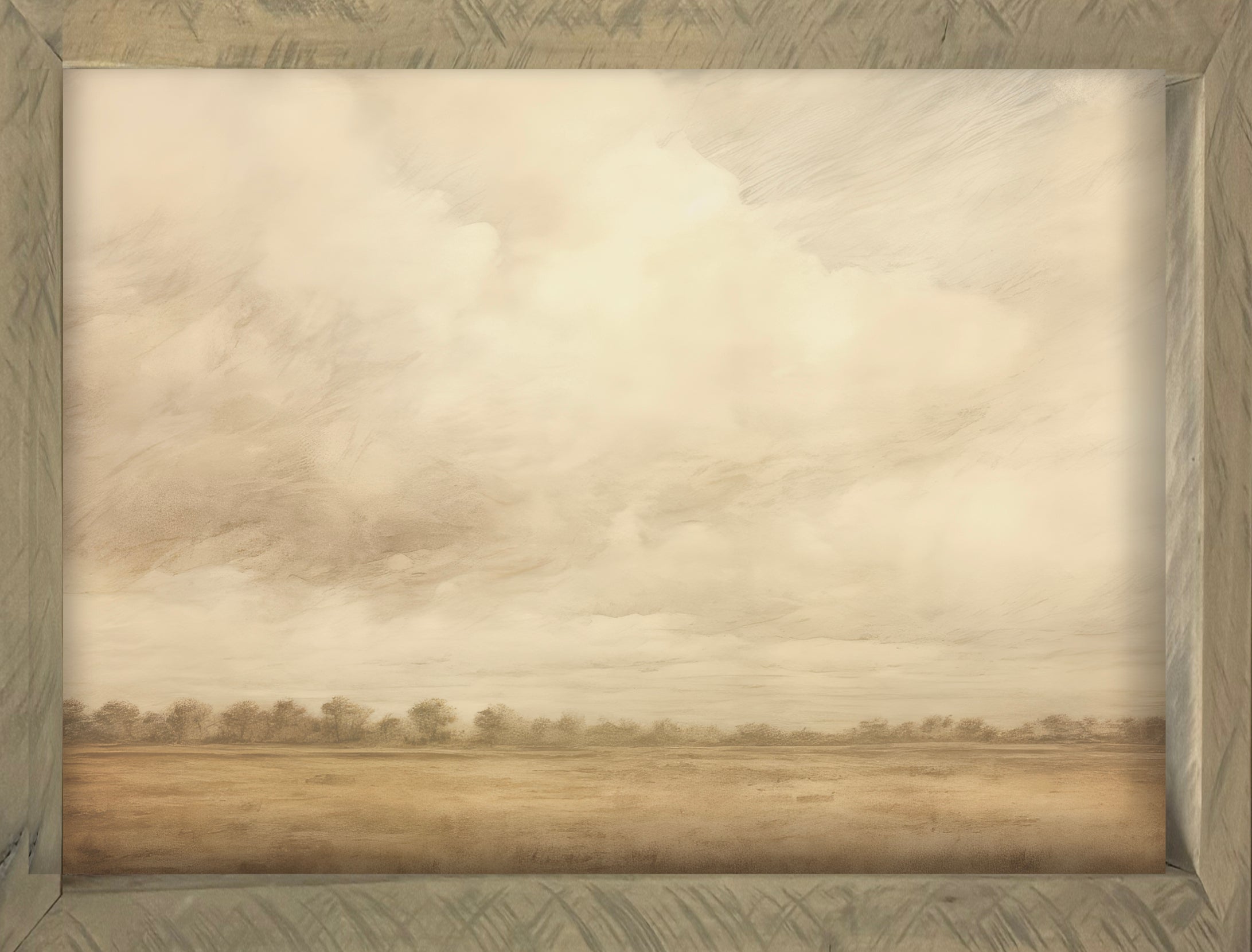 Vintage Plains 34x44 Thin Timberwood framed artwork printed on Raw Natural Canvas, showcasing a rustic and timeworn aesthetic.