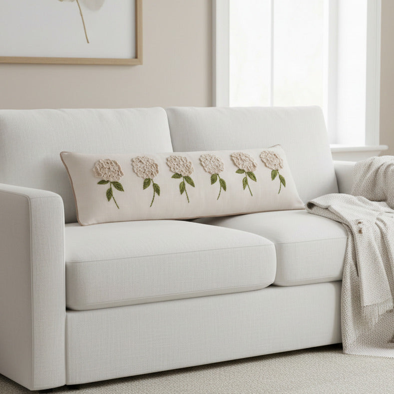 White Hydrangea Long Lumbar Pillow - Interior Delights