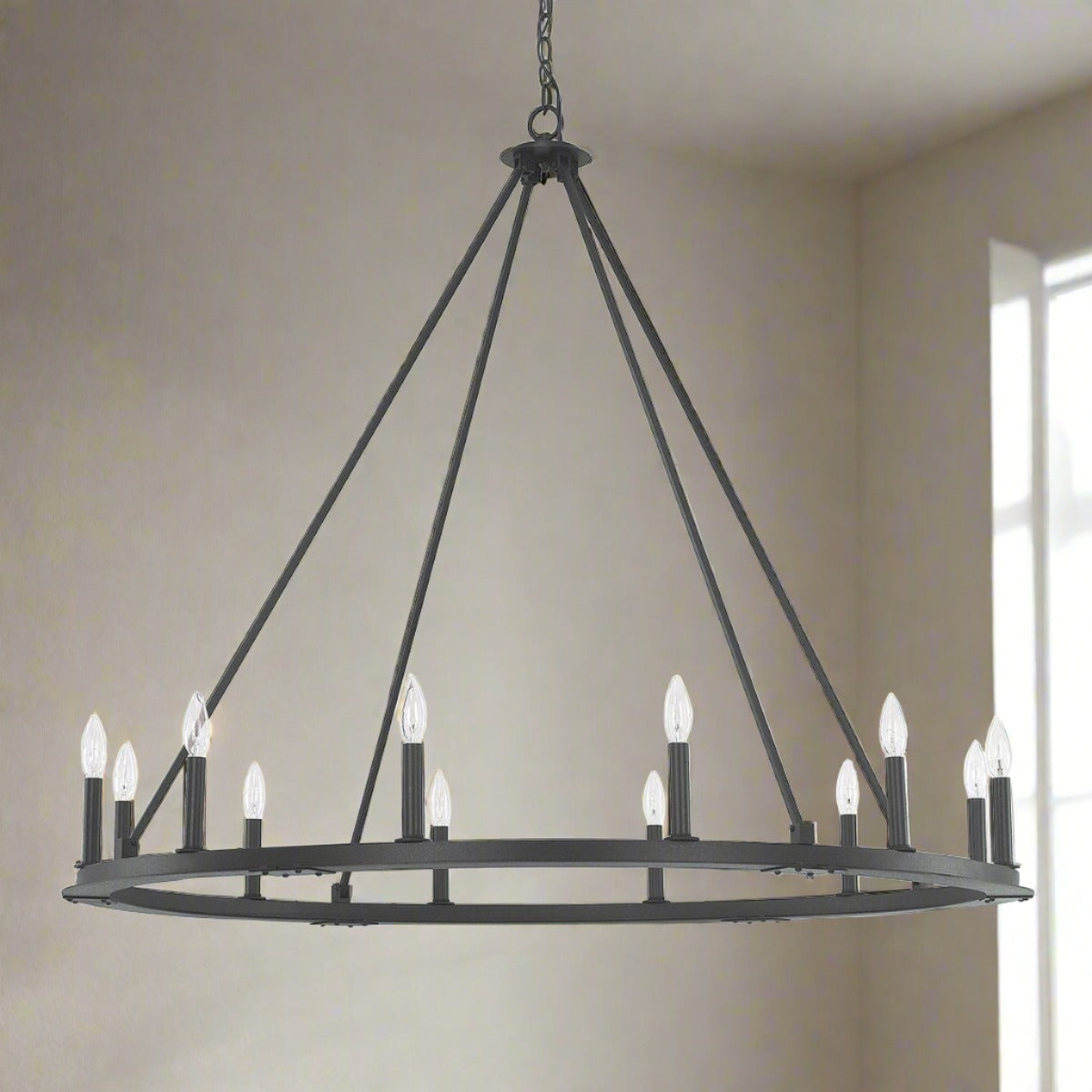 Sarah - 48" Black Iron 12-Light Chandelier
