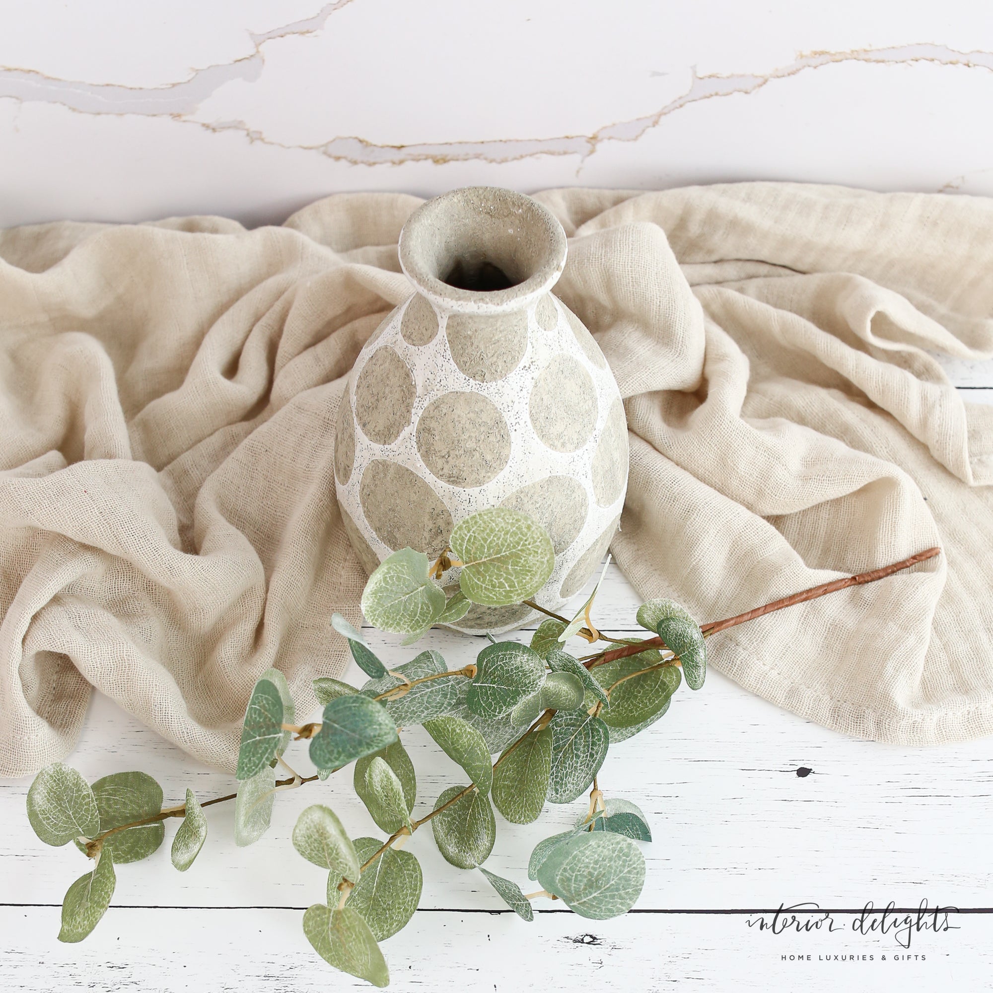 Close-up of the 12” Little Eucalyptus Pick, highlighting the smaller leaves and elegant texture.