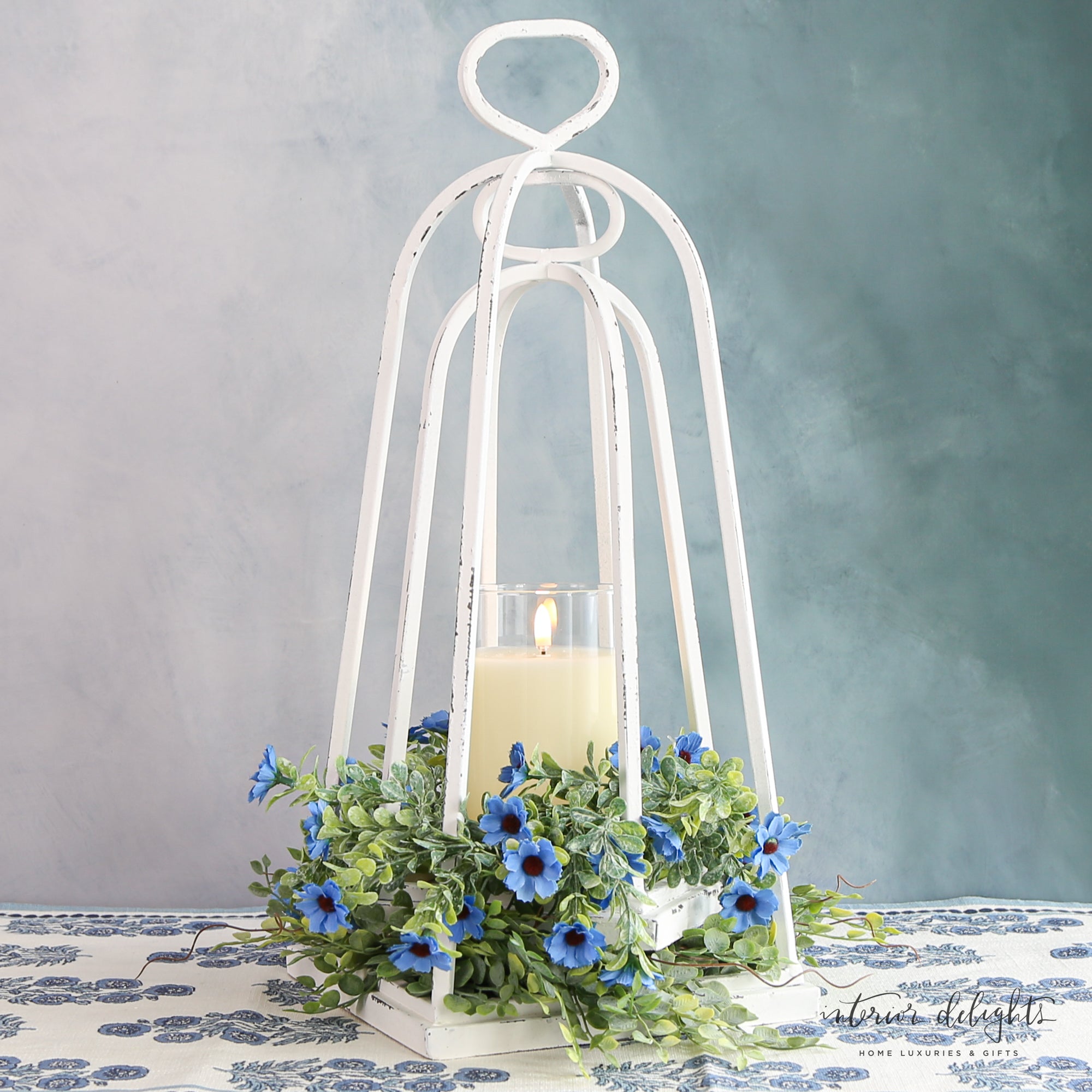 Both sizes of White Distressed Lanterns - Set of 2, small and large, for versatile decor options.