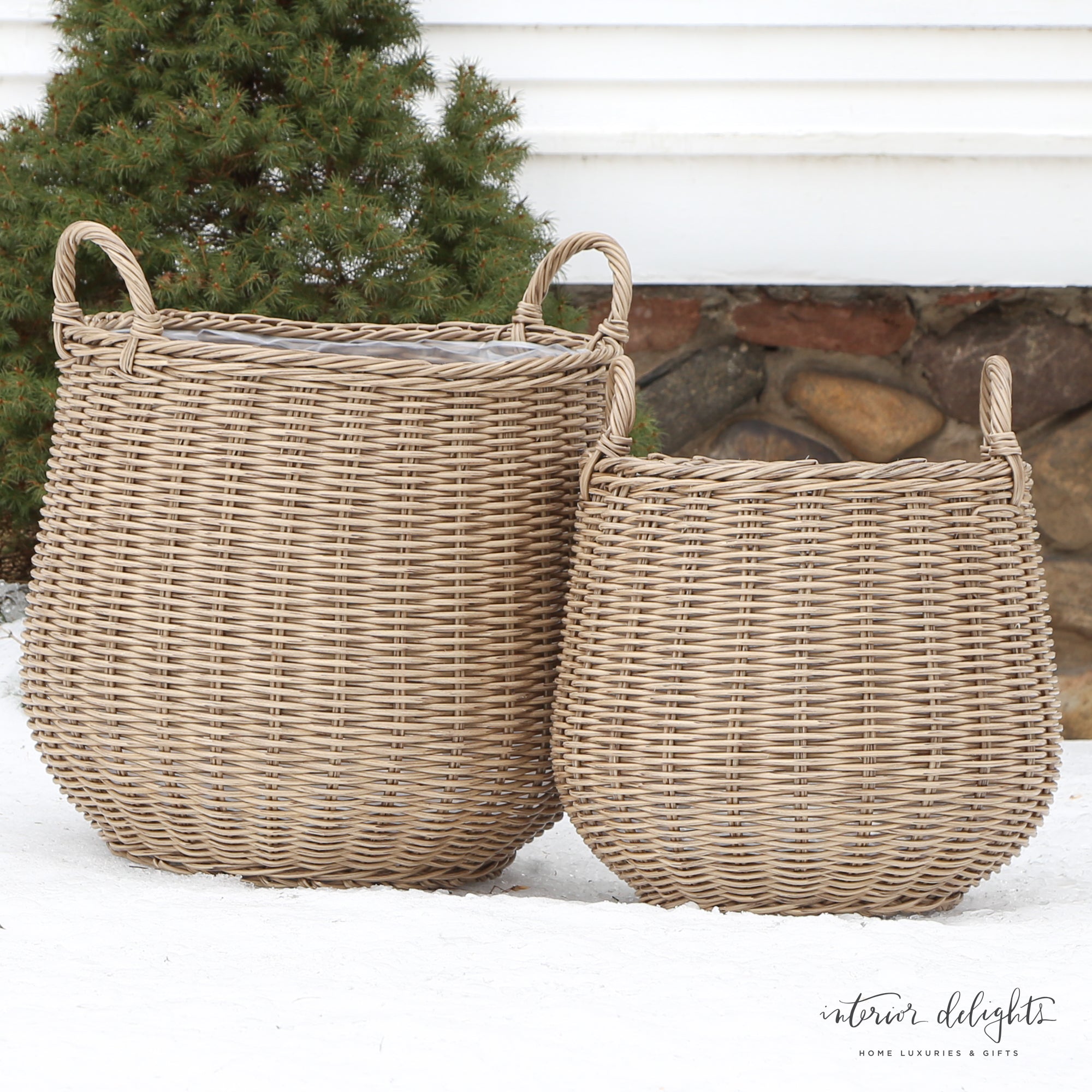 ONLY SOLD IN CURATED TREE SET Round Willow Planter Baskets - Set of 2 - Interior Delights