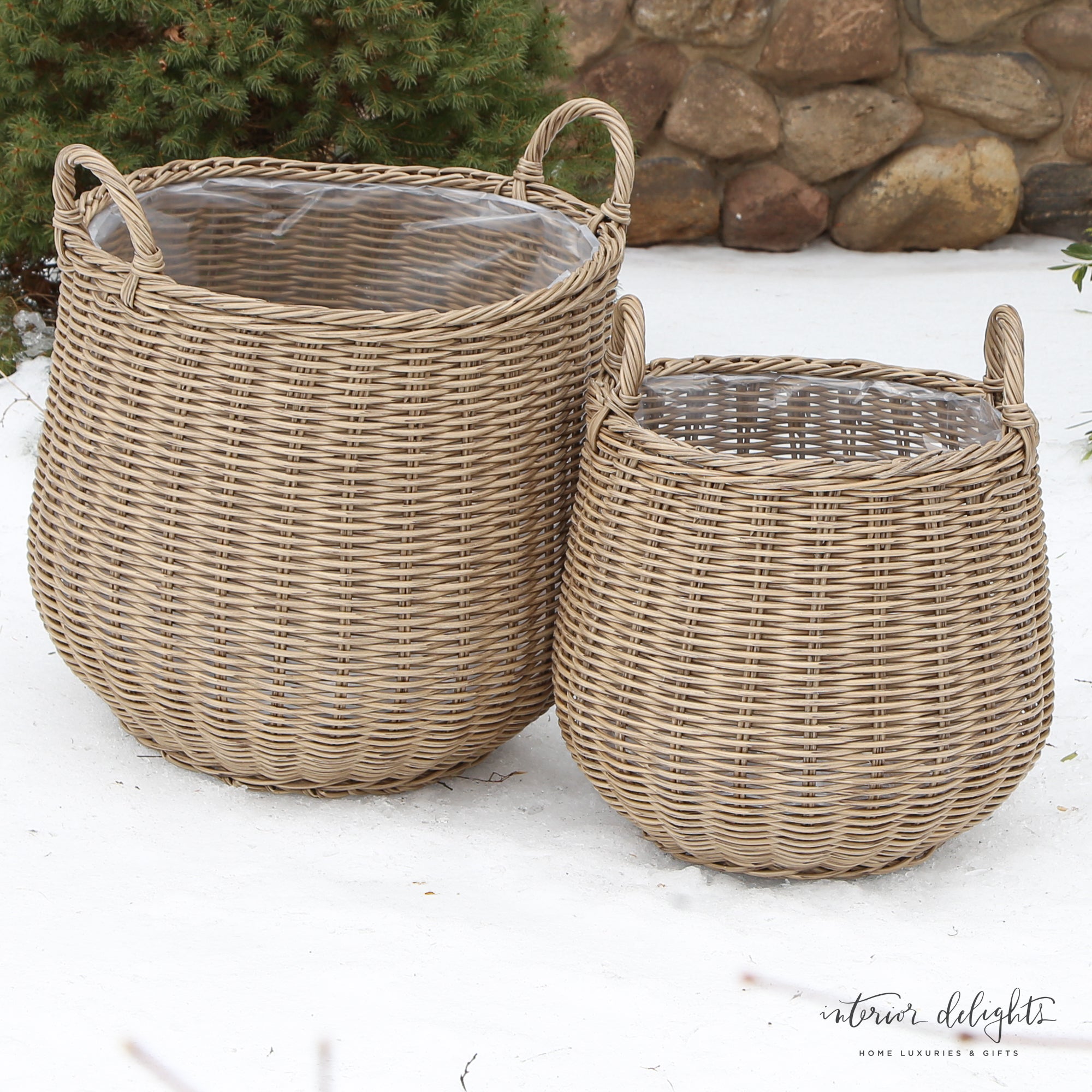 ONLY SOLD IN CURATED TREE SET Round Willow Planter Baskets - Set of 2 - Interior Delights