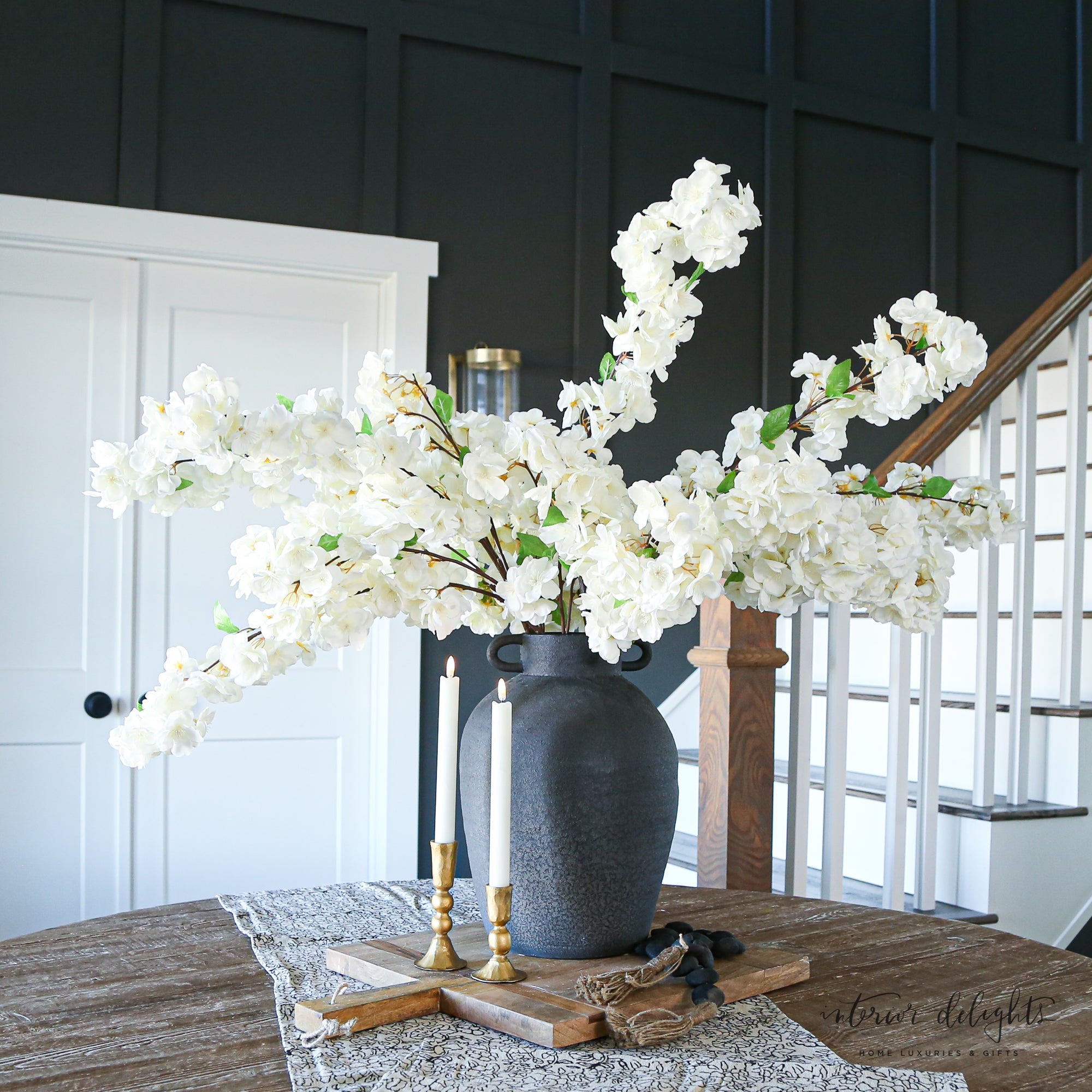 Stylish Cherry Blossom Spray - 44in long branches adorned with soft white flowers for charming home decoration.