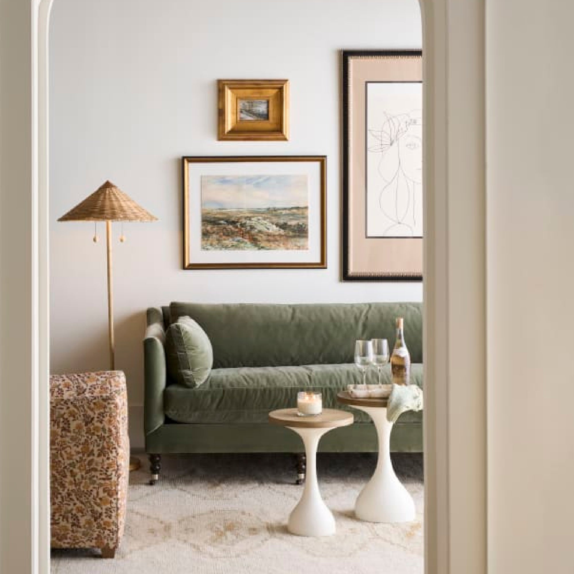 Comfortable 90" Green Velvet Sofa with Cloud Cushion and rich Antique Moss color.