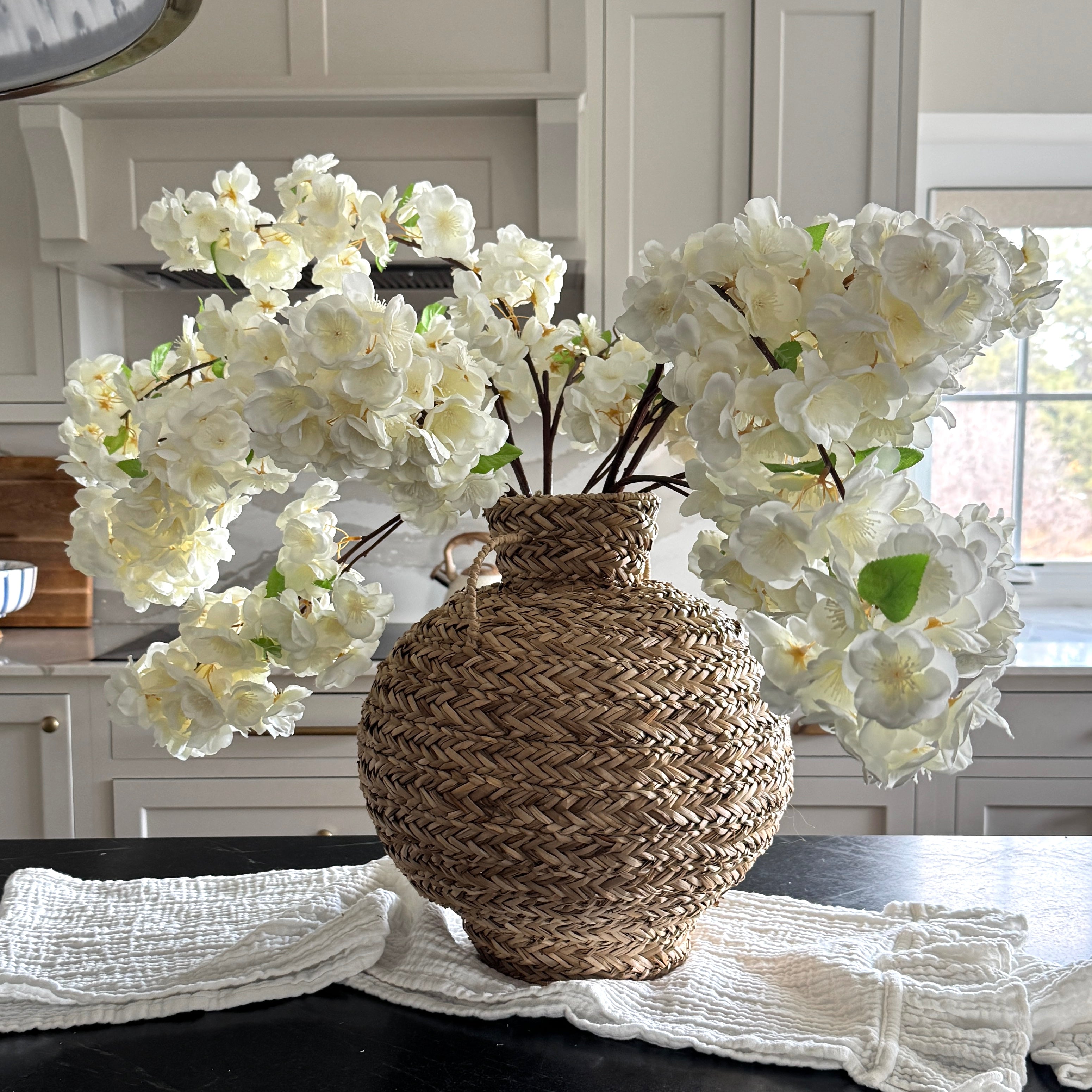 Seagrass Vase with 5 Cherry Blossom Stems