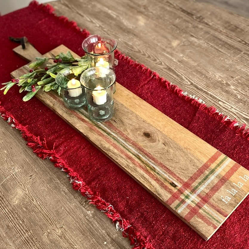 Table Runners- Choice of Stripe or Solid Red Designs with Tassels
