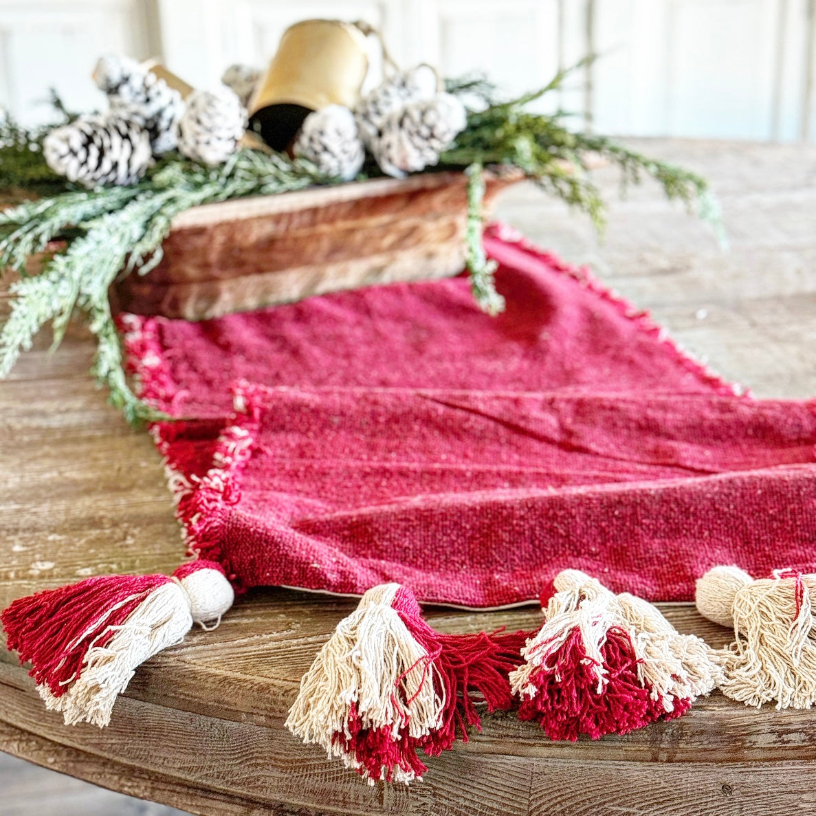 Table Runners- Choice of Stripe or Solid Red Designs with Tassels