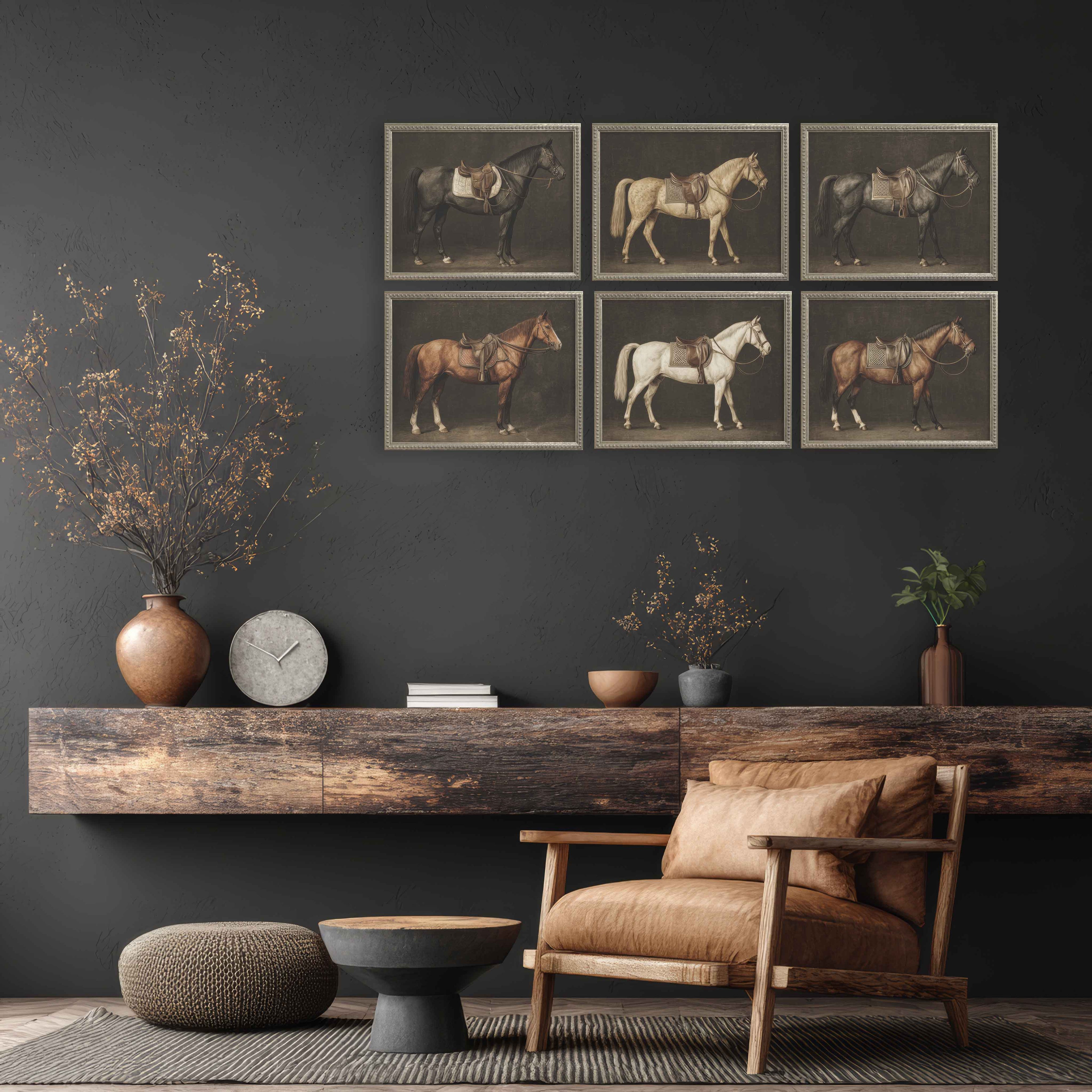 16x20 Silver Bead Horse Series (Set of 6)