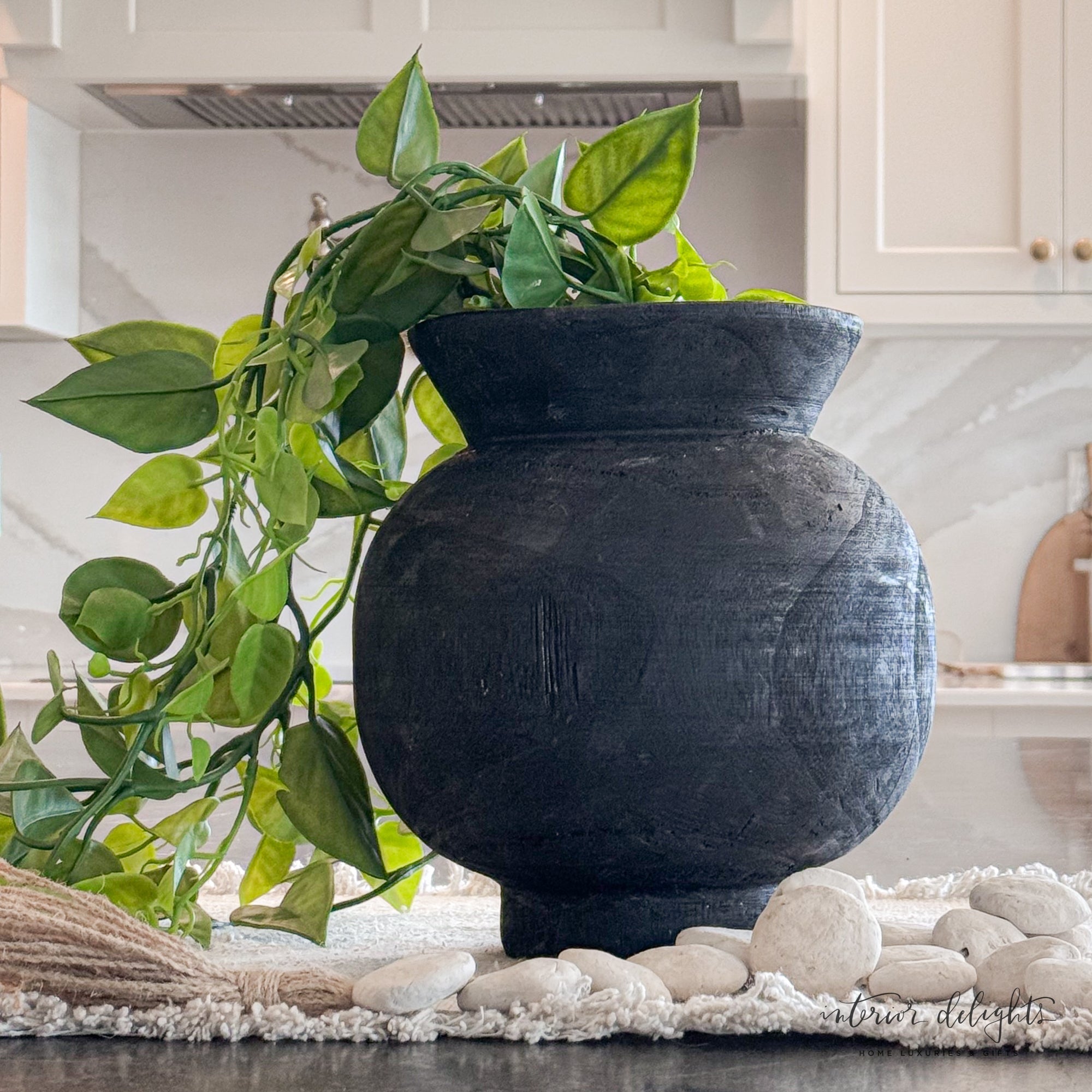 9.5" Black Paul Vase elegantly showcasing its rich, textured finish, perfect for adding sophistication to any room.