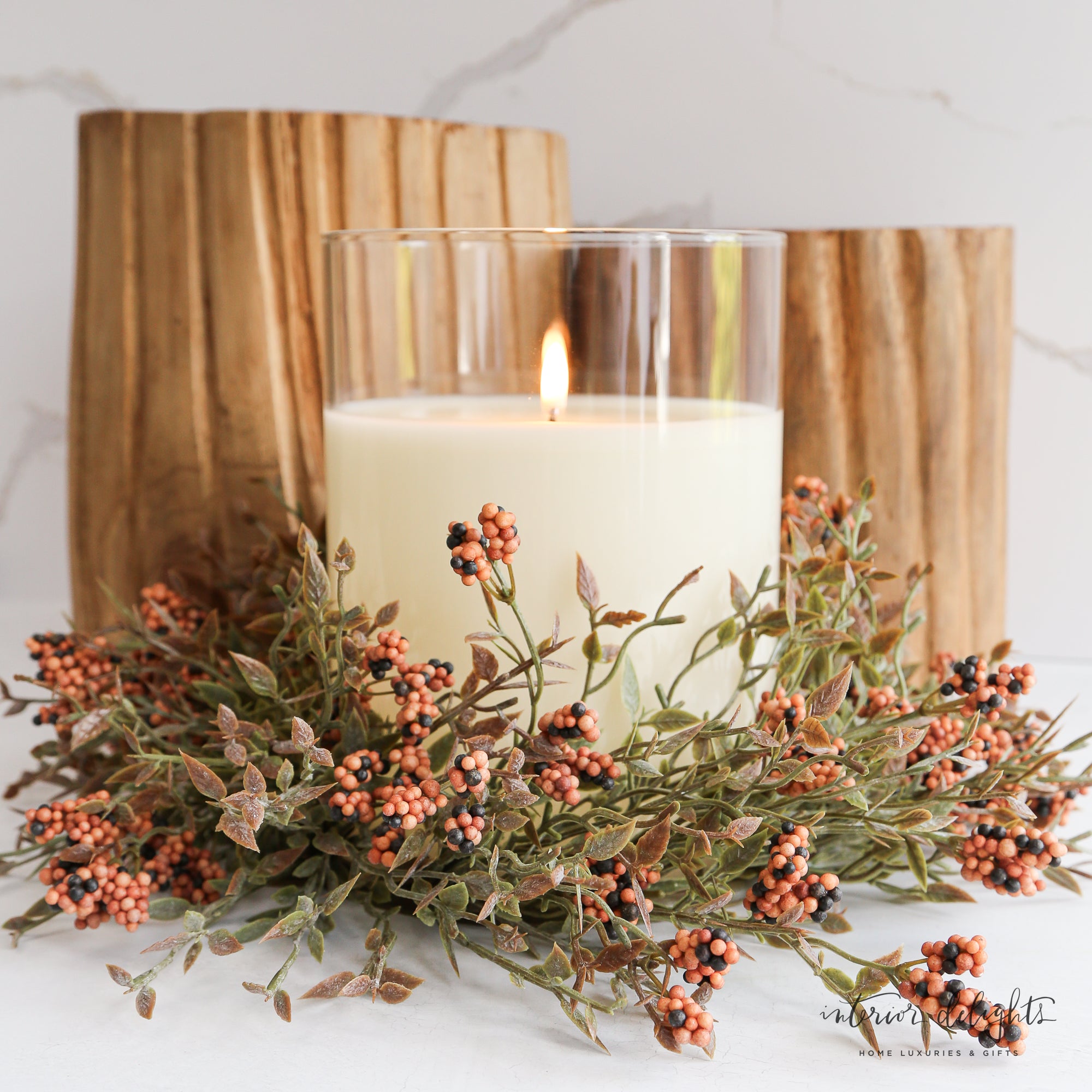 12" Orange Berry Cluster Candle Ring