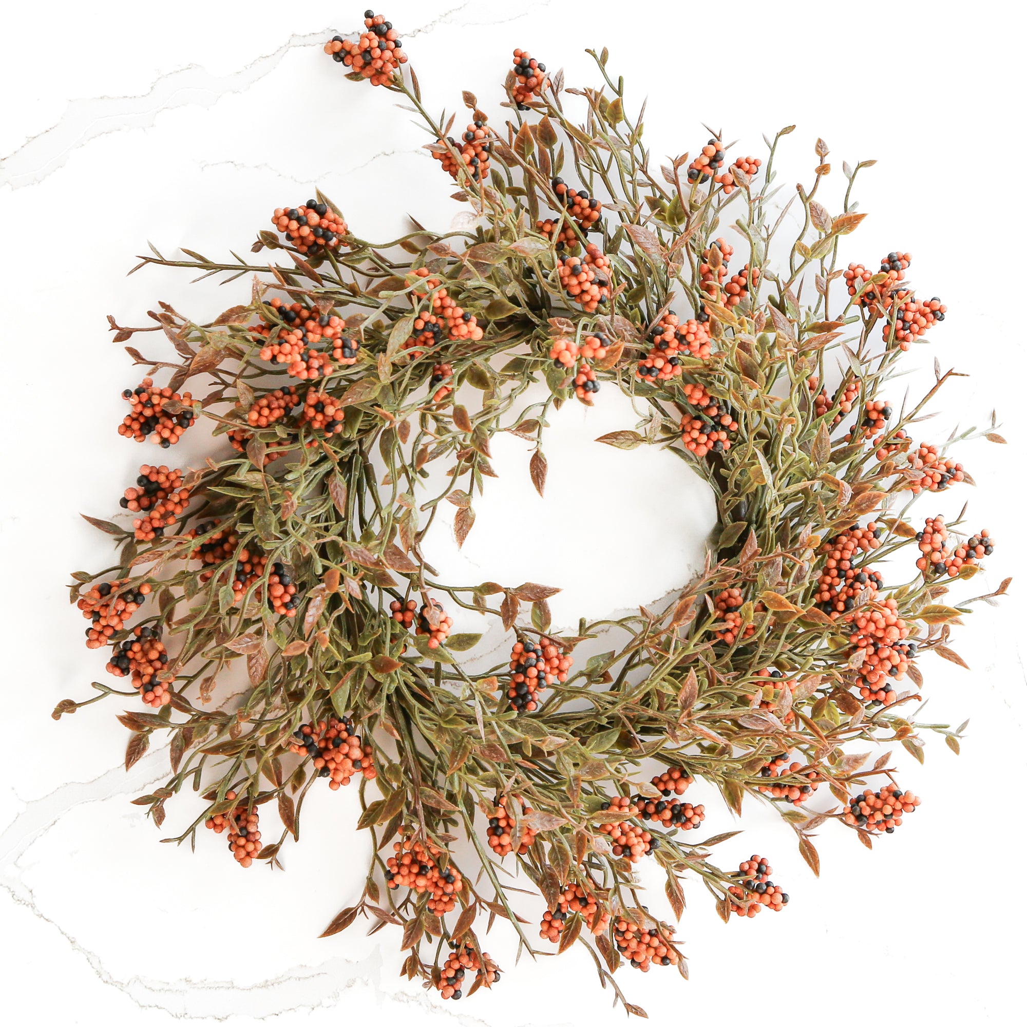 12" Orange Berry Cluster Candle Ring