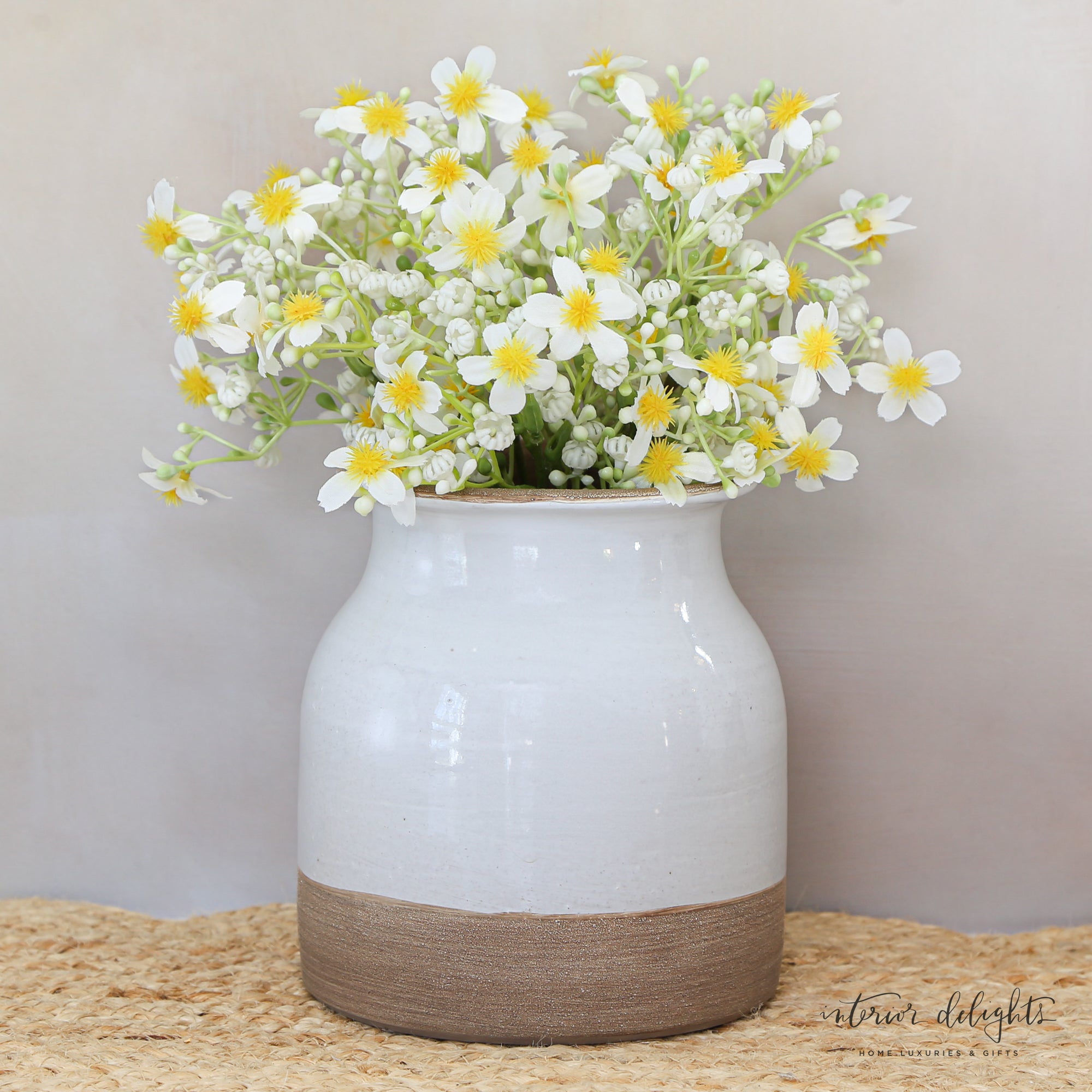 White Mini Daisy Bundle featuring realistic faux blooms in crisp white with cheerful yellow centers, perfect for adding charm to your decor.