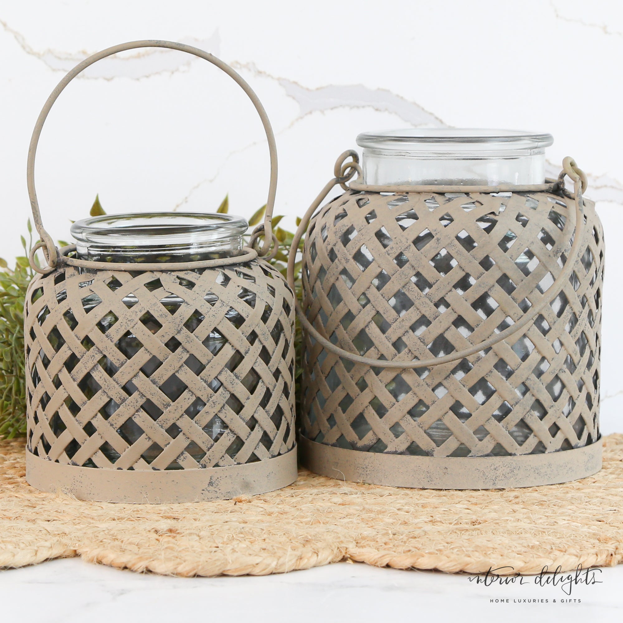 Lattice Lanterns: Set of 2 - The versatile lanterns can be used as table accents or hung for added charm.