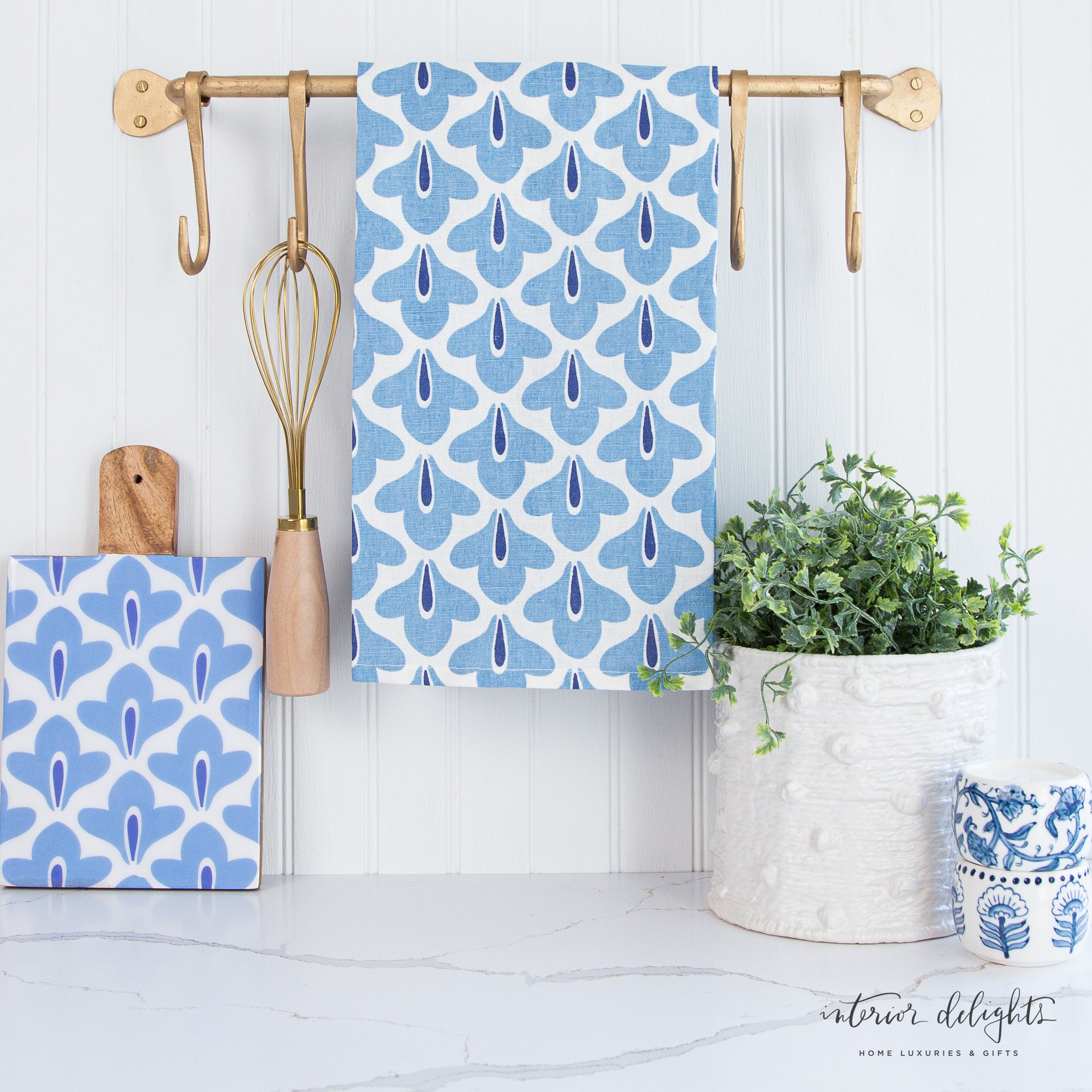 Blue Design Kitchen Towels featuring a stylish Blue Burst pattern, sold individually.