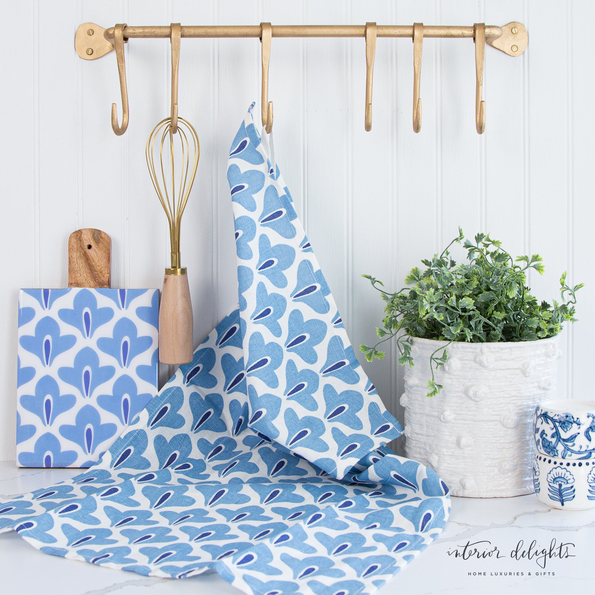 Elegant Blue Design Kitchen Towels in Blue Drop pattern, available for sale individually.