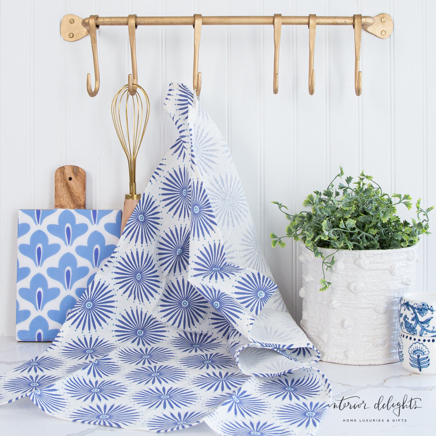 Luxurious Blue Design Kitchen Towels showcasing a beautiful Blue Iris design, sold individually.