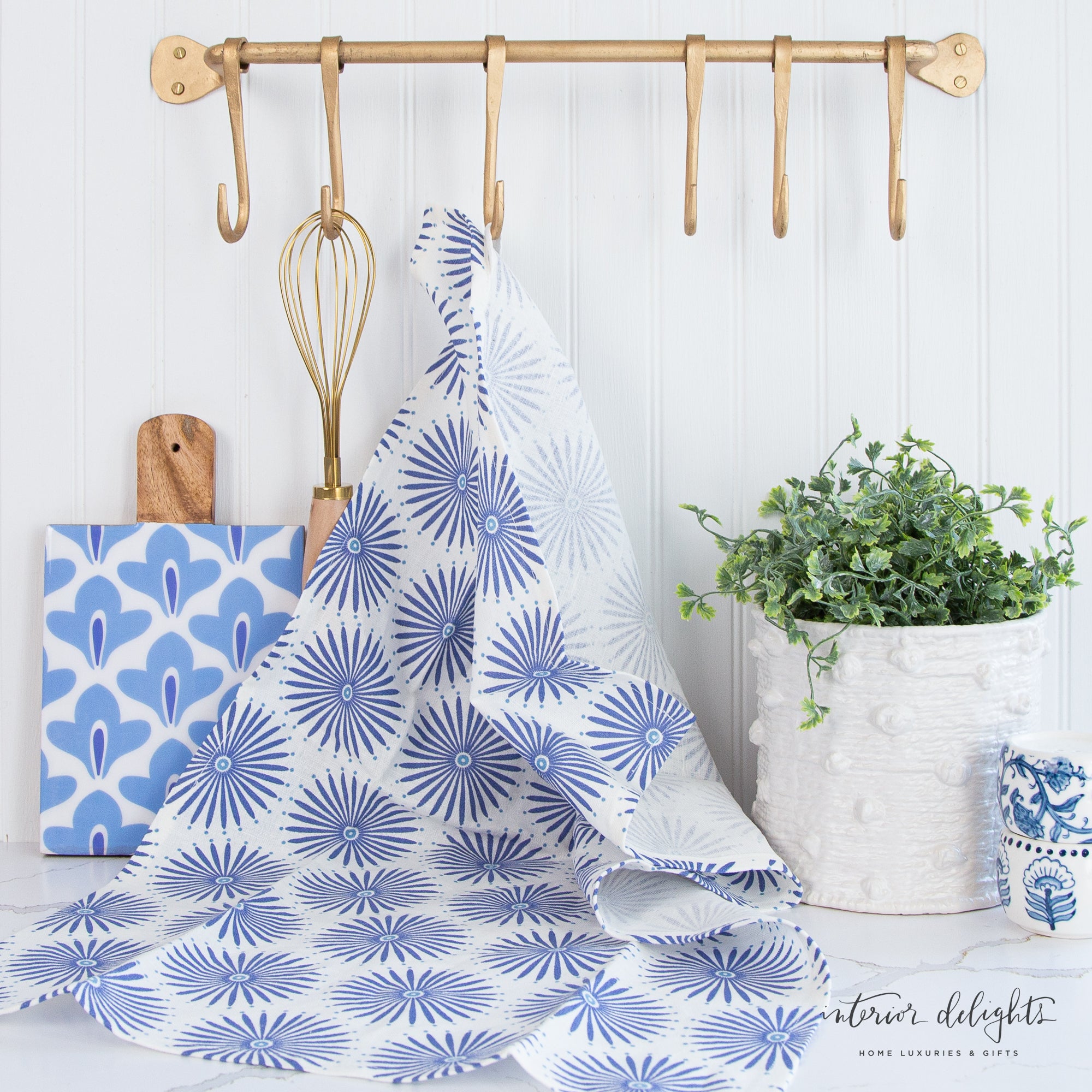 Luxurious Blue Design Kitchen Towels showcasing a beautiful Blue Iris design, sold individually.