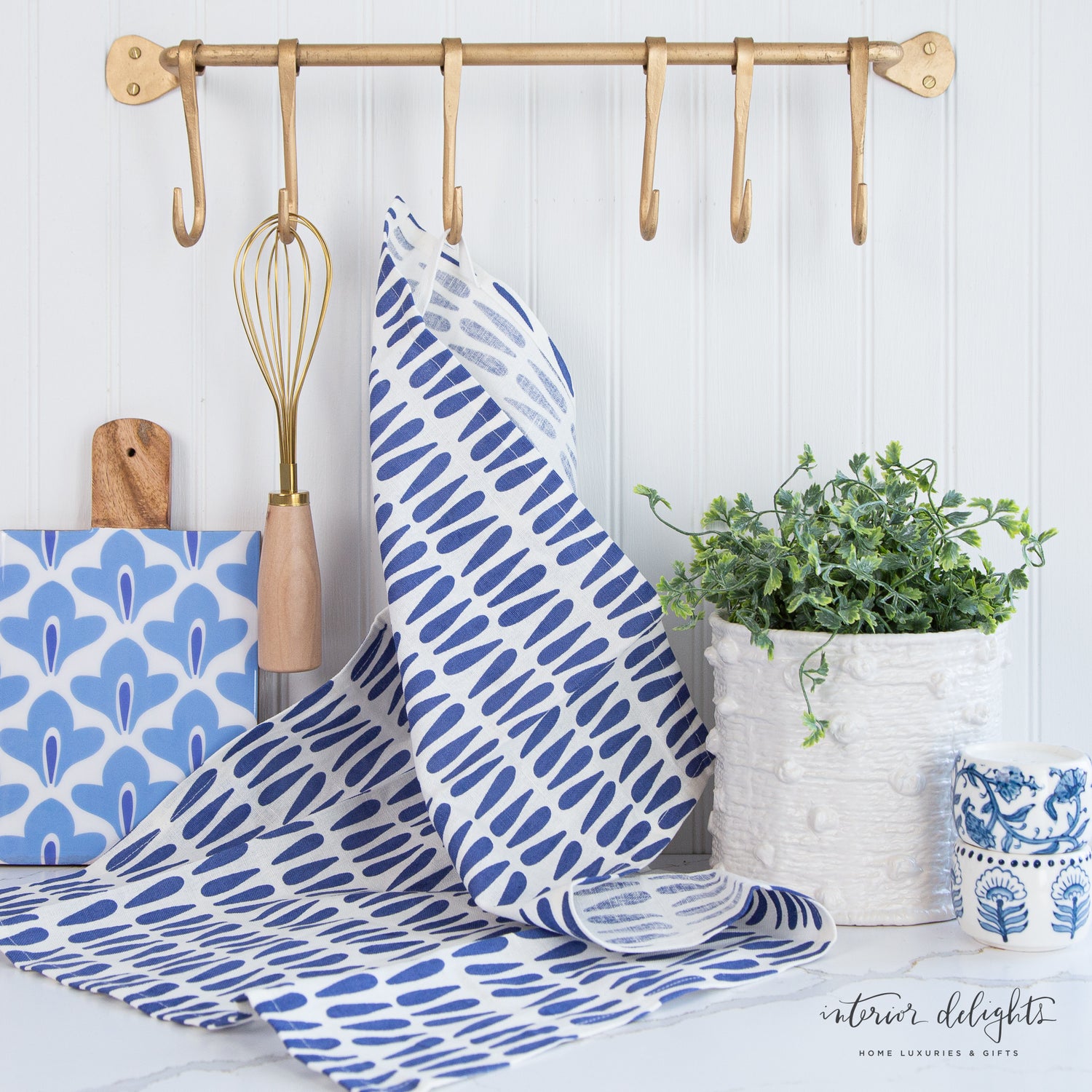 Practical and stylish Blue Design Kitchen Towels, measuring 28 inches by 16 inches, sold individually.