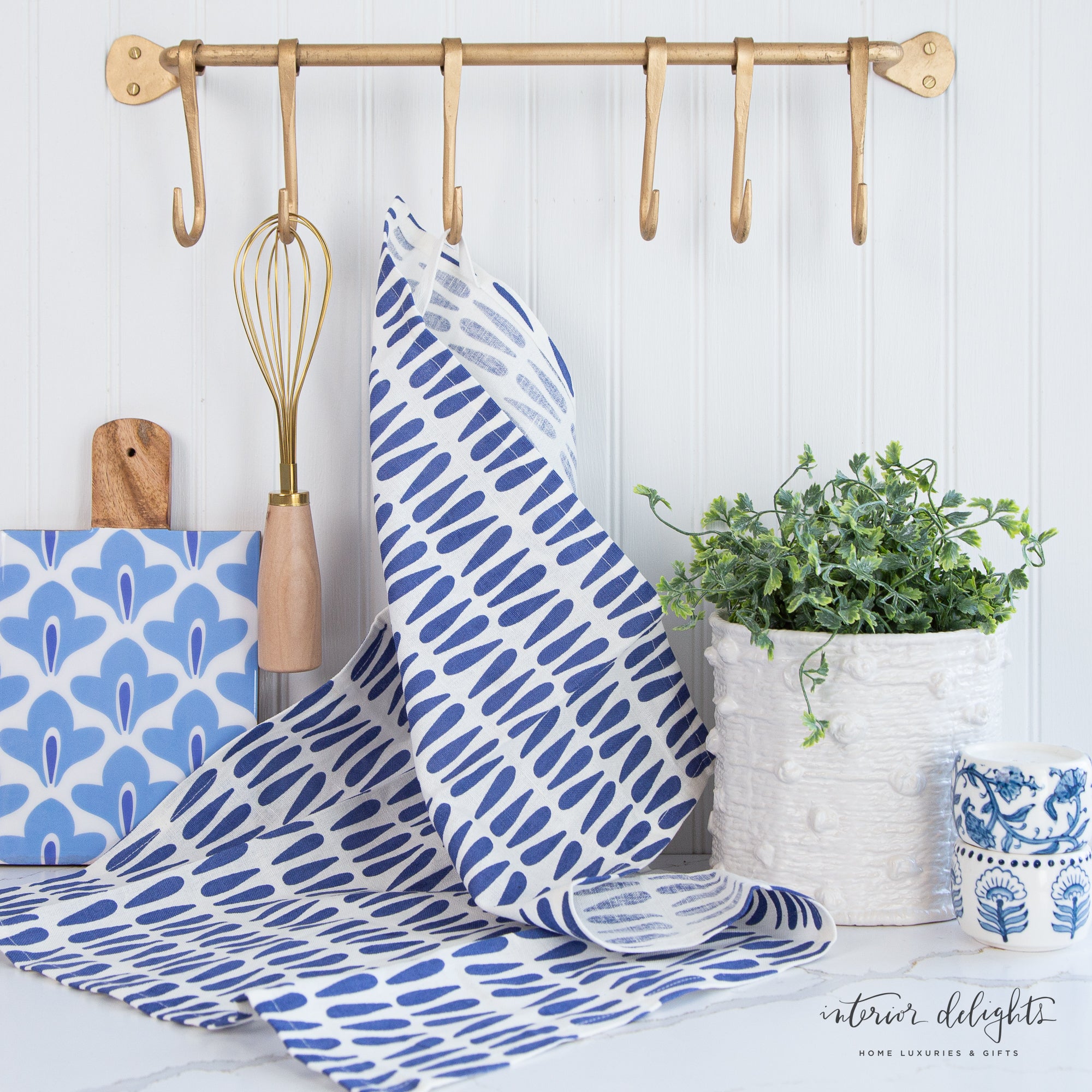 Practical and stylish Blue Design Kitchen Towels, measuring 28 inches by 16 inches, sold individually.