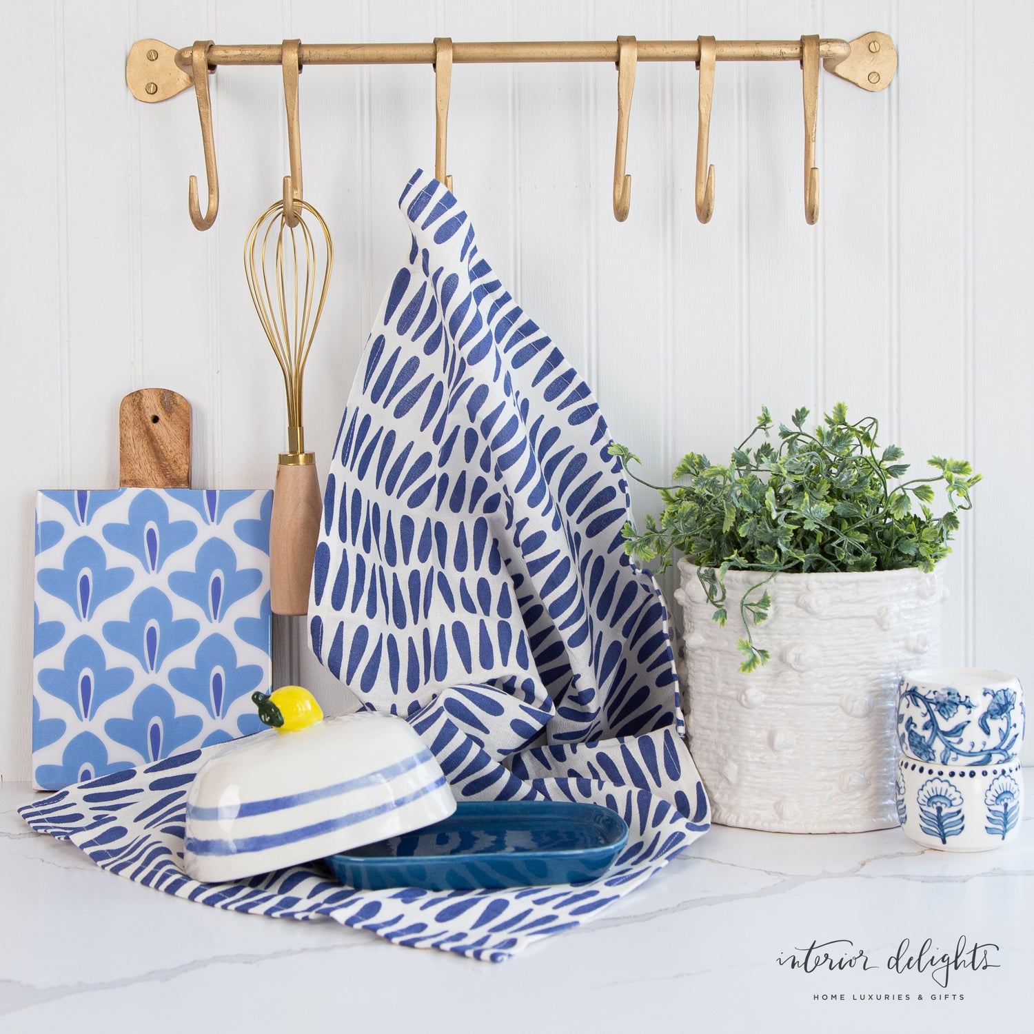 Iris Blue Sprout Wooden Board dimensions 10" L x 6" W x 7.45" H, handcrafted with natural wood, adding elegance to any table setting.