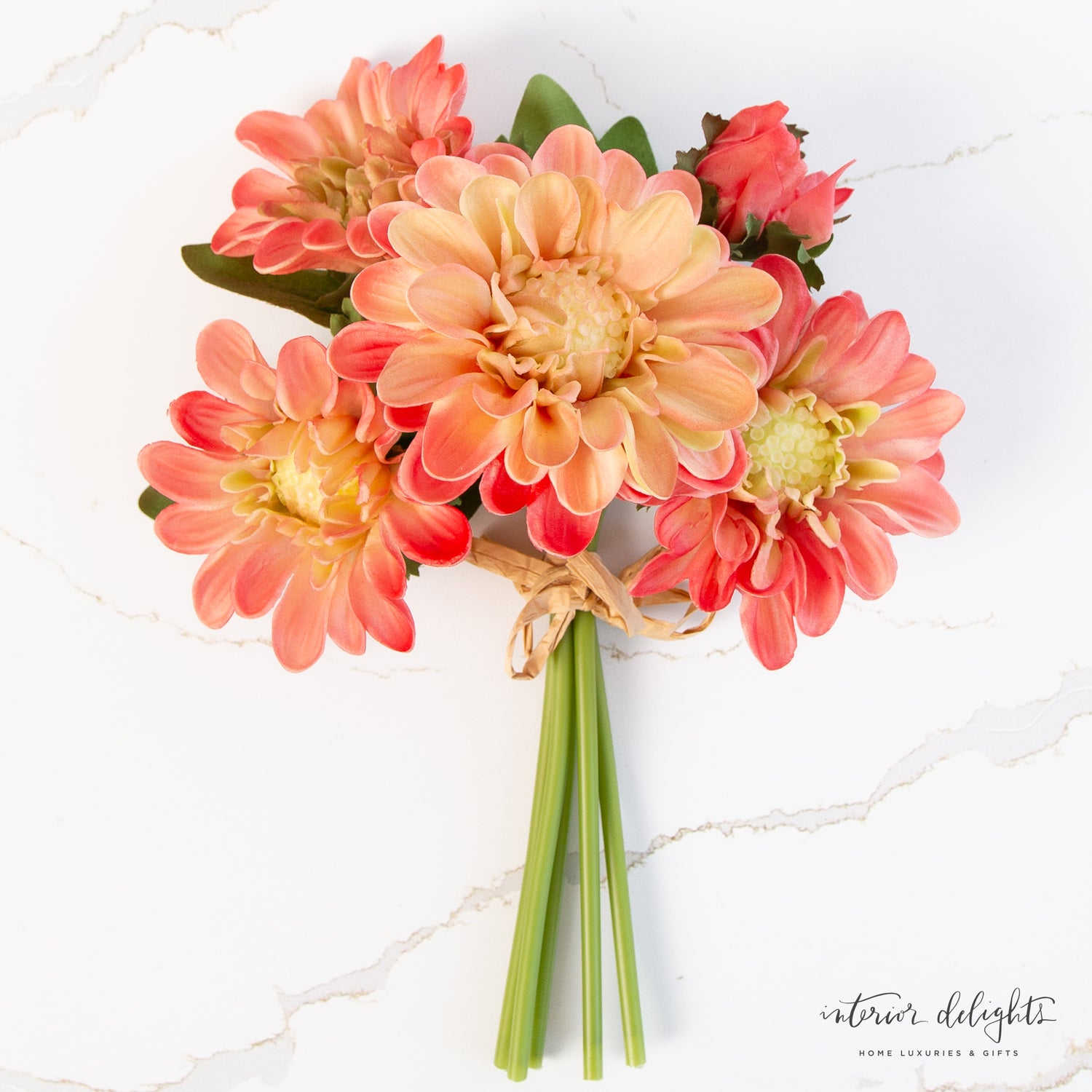 Light green 13” Mum Bundle, lifelike faux flowers adding charm to any arrangement.