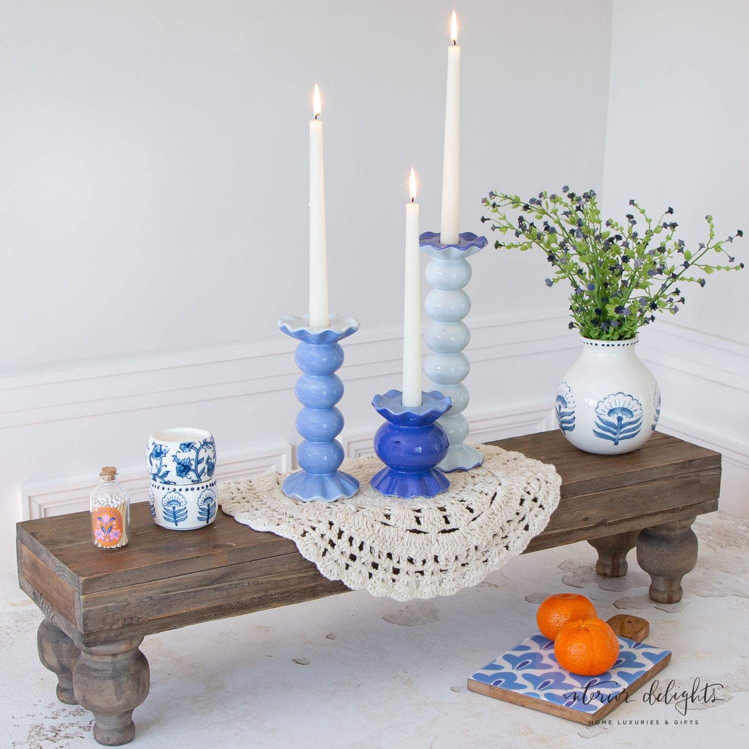 Stylish Iris Blue Sprout Wooden Board showcasing its compact size and elegant design, perfect for decorative displays in any kitchen.
