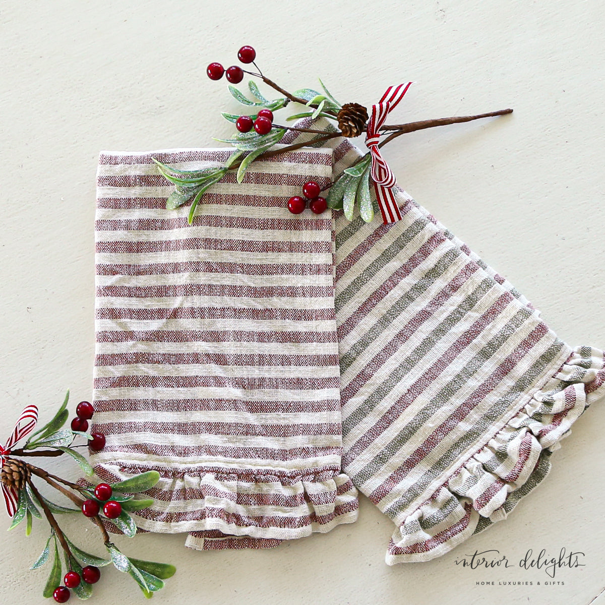 Christmas Striped Ruffle Tea Towels-Set of Two