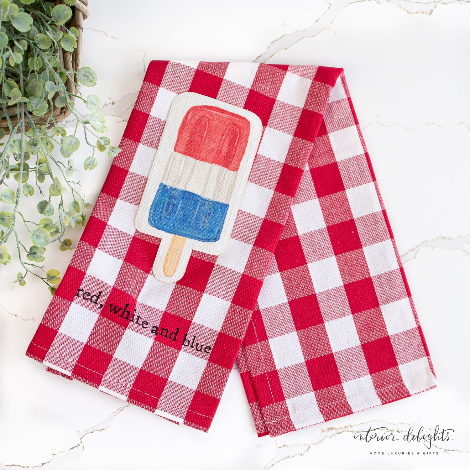 Patriotic Towels - Set of 4 kitchen towels in red, white and blue, ideal for summer picnics and festive kitchens.