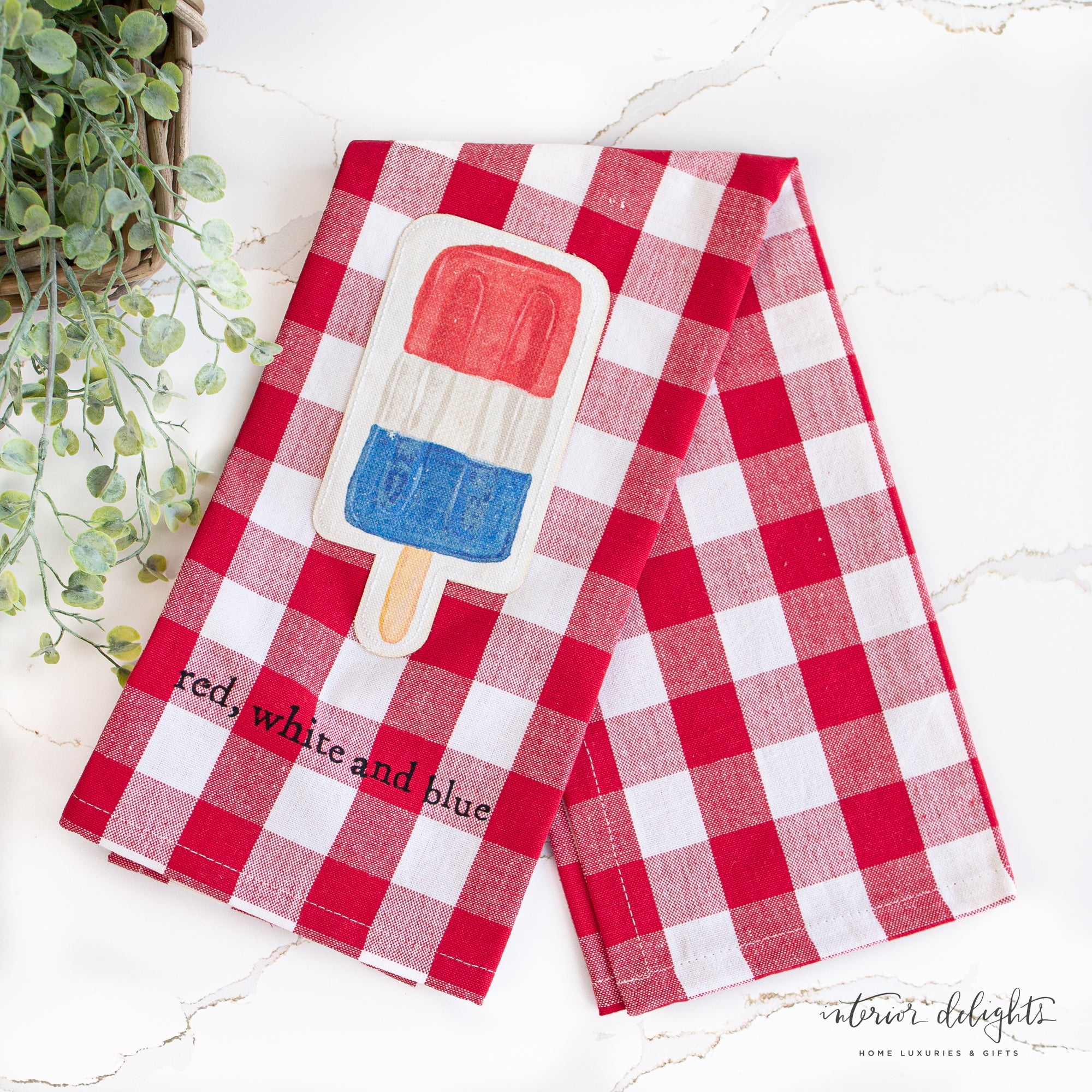 Patriotic Towels - Set of 4 kitchen towels in red, white and blue, ideal for summer picnics and festive kitchens.