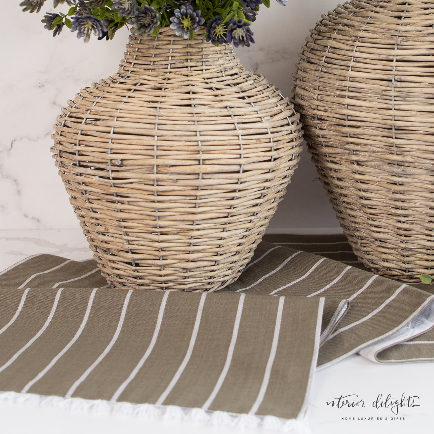 Striped Table Runner with Fringe, featuring a white striped design and delicate white thread fringe, perfect for adding warmth and style to any table setting.