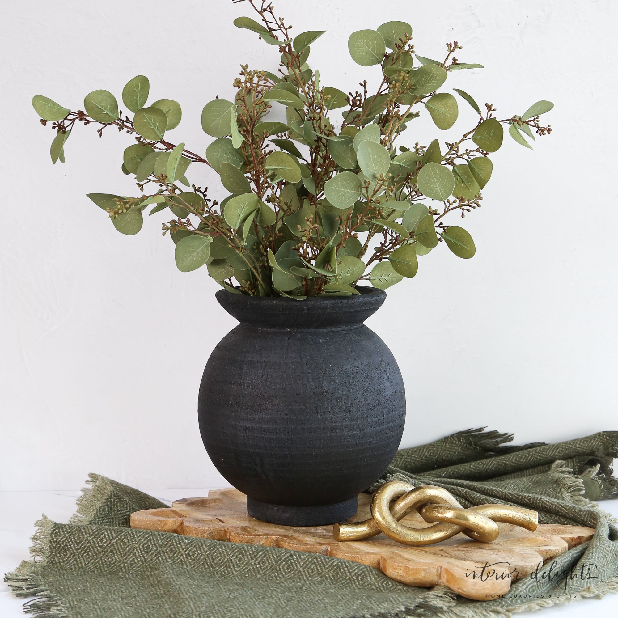 9.5" Black Paul Vase showcasing its rich, textured finish for a sophisticated home decor accent.