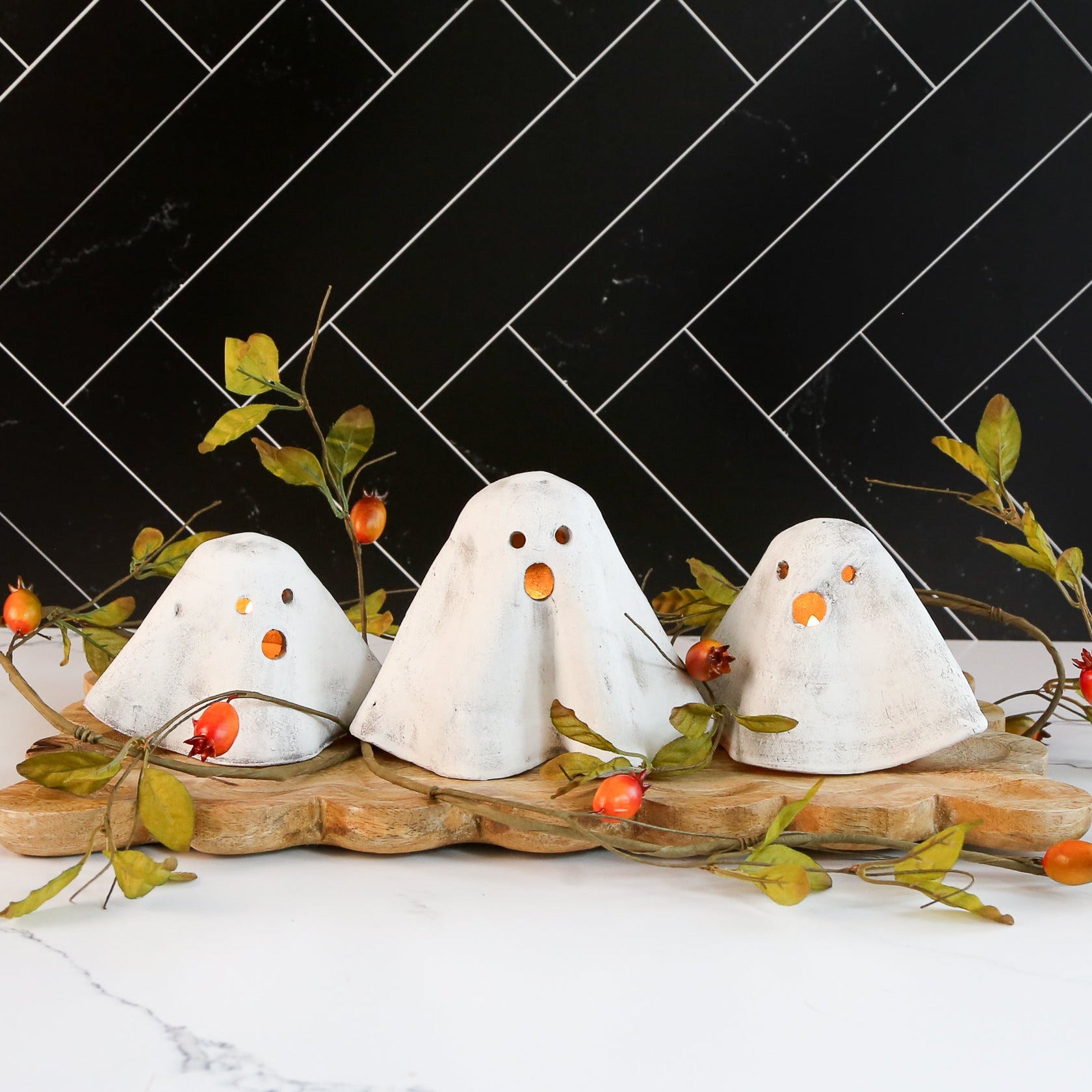 Terracotta Ghost Votives, Set of 3 - Interior Delights