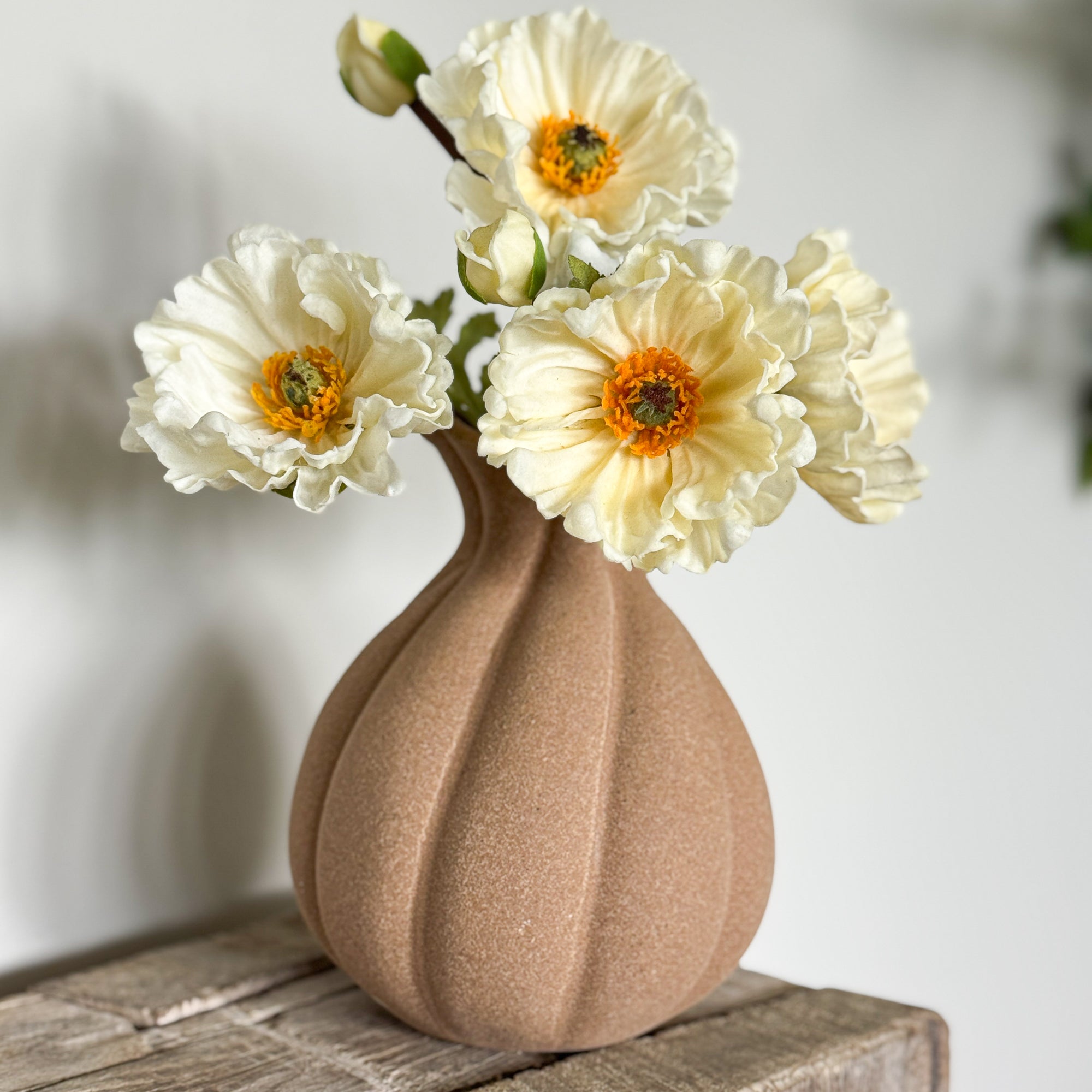 7” Brown Stoneware Vase showcasing rustic charm with a scalloped opening and textured surface.