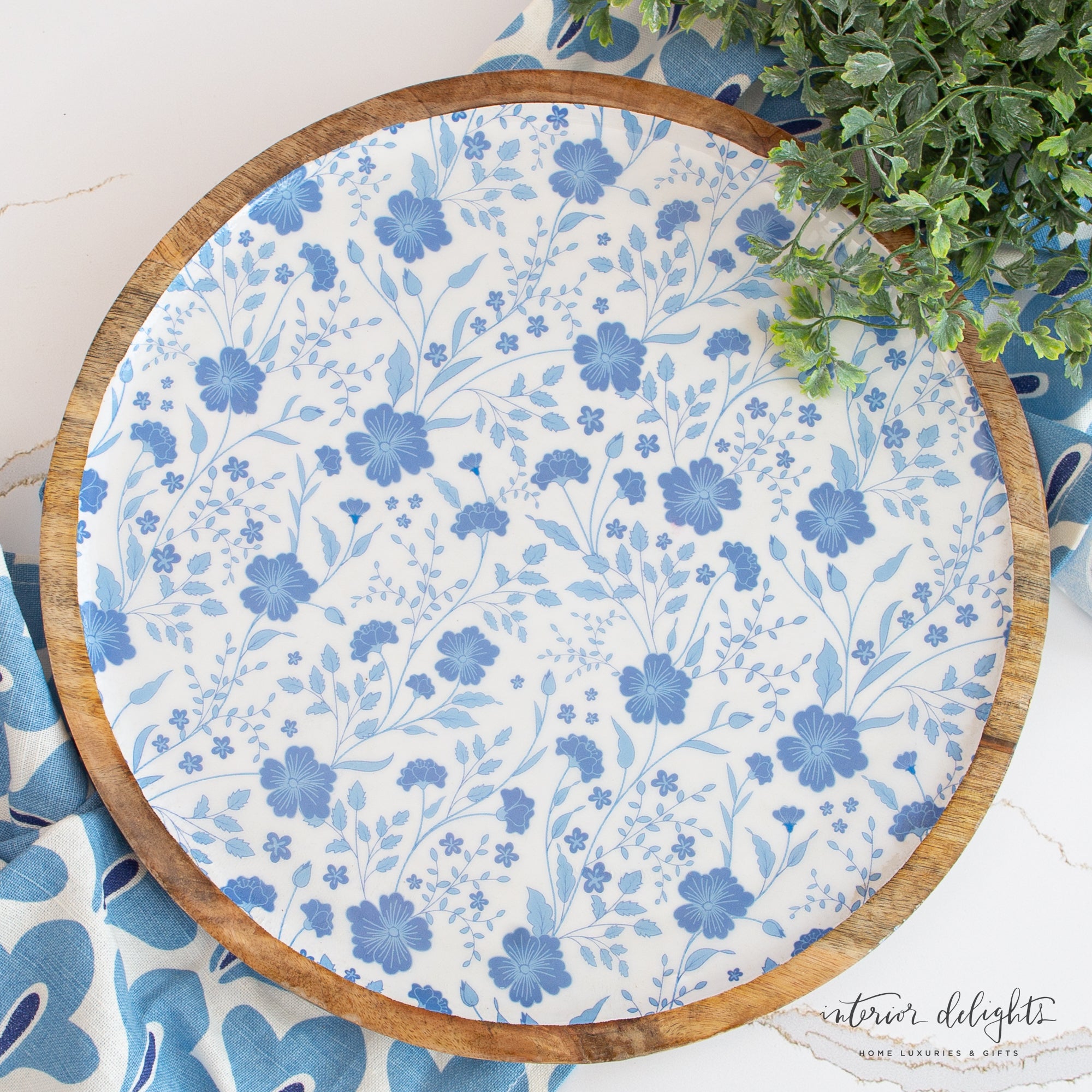 Blue & White Floral Enamel Tray