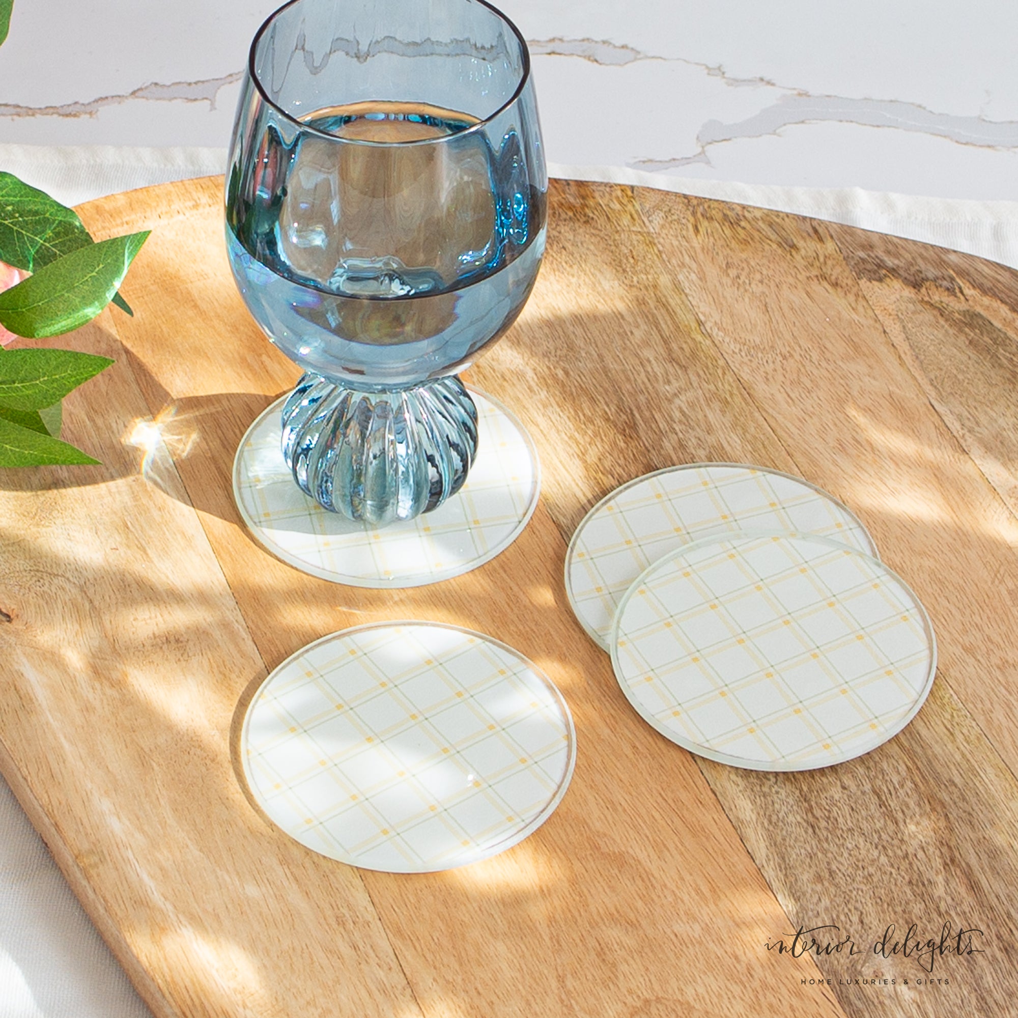 Beige lattice Printed Pattern Glass Coasters, set of 8, perfect for elegant home decor and functionality.