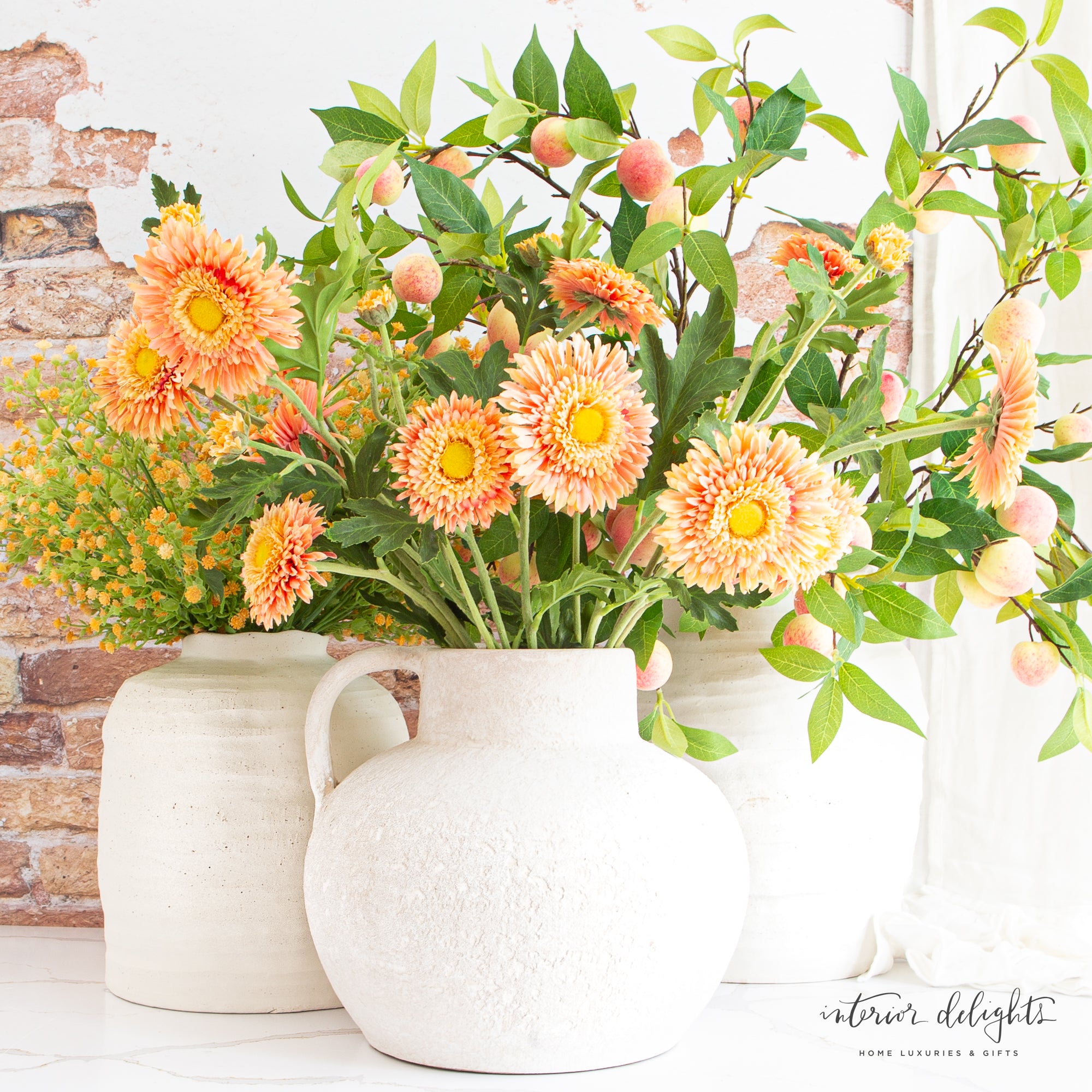 10” Luxe Heavy Textured White Handle Vase showcasing its rustic terracotta finish and sculptural handle.