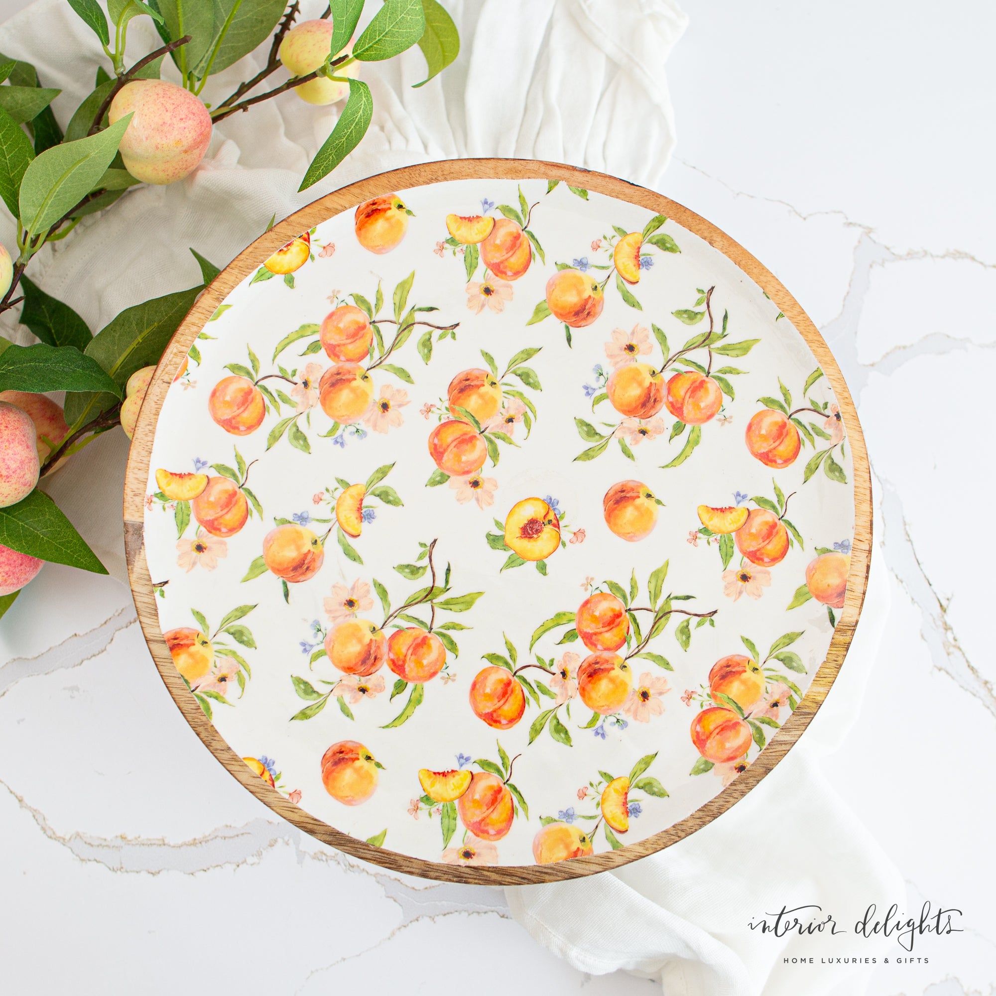 Peachy Enamel & Wood Serving Pedestal