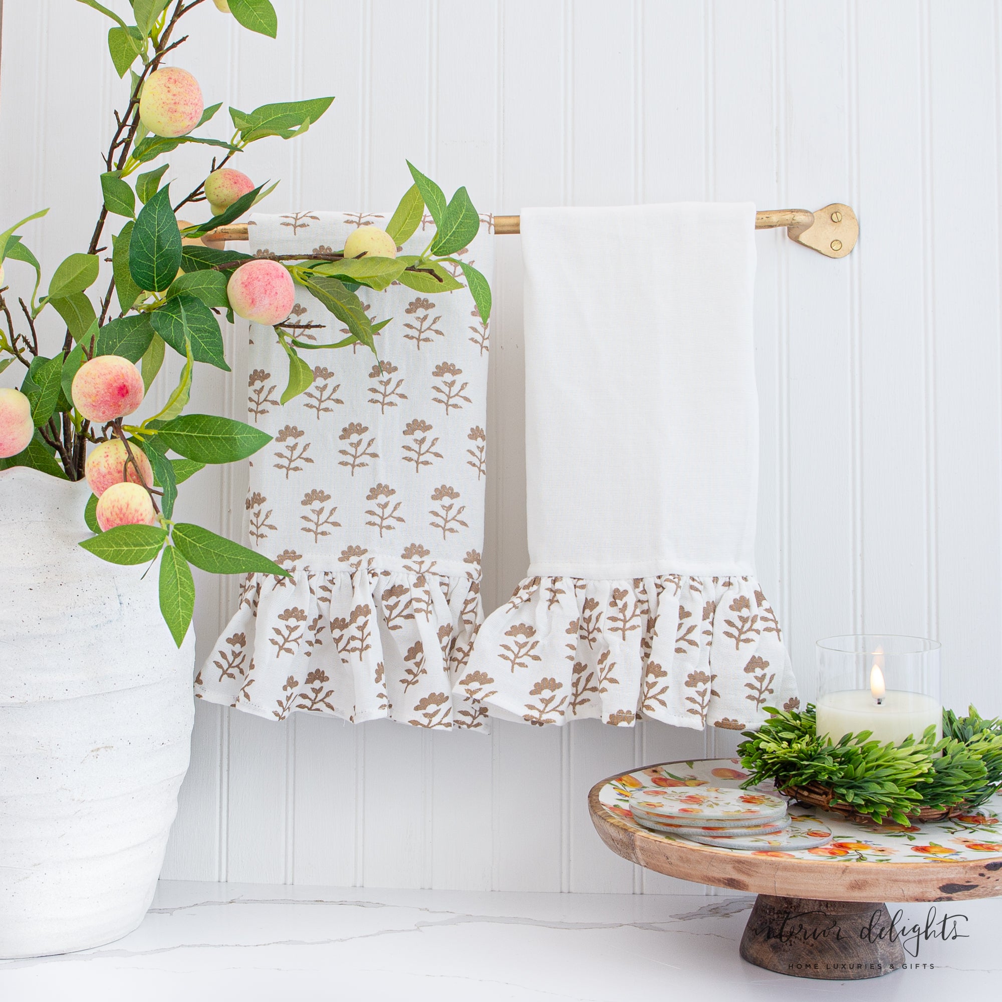 12” Ivory Scalloped Top Stoneware Vase against a neutral backdrop, emphasizing its warm ivory color and vintage allure